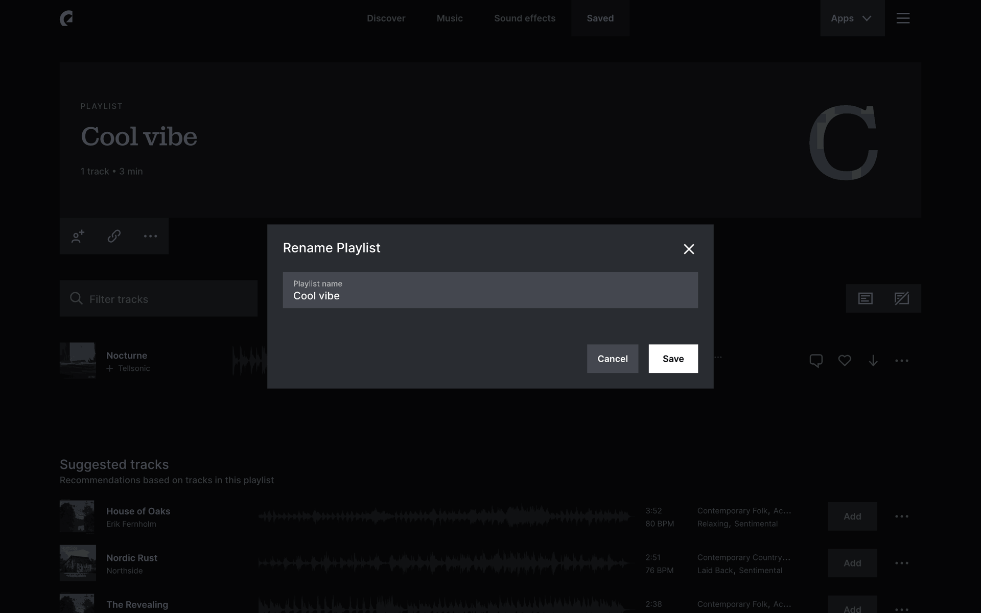 Epidemic Sound Web Entertainment interface screenshot 6