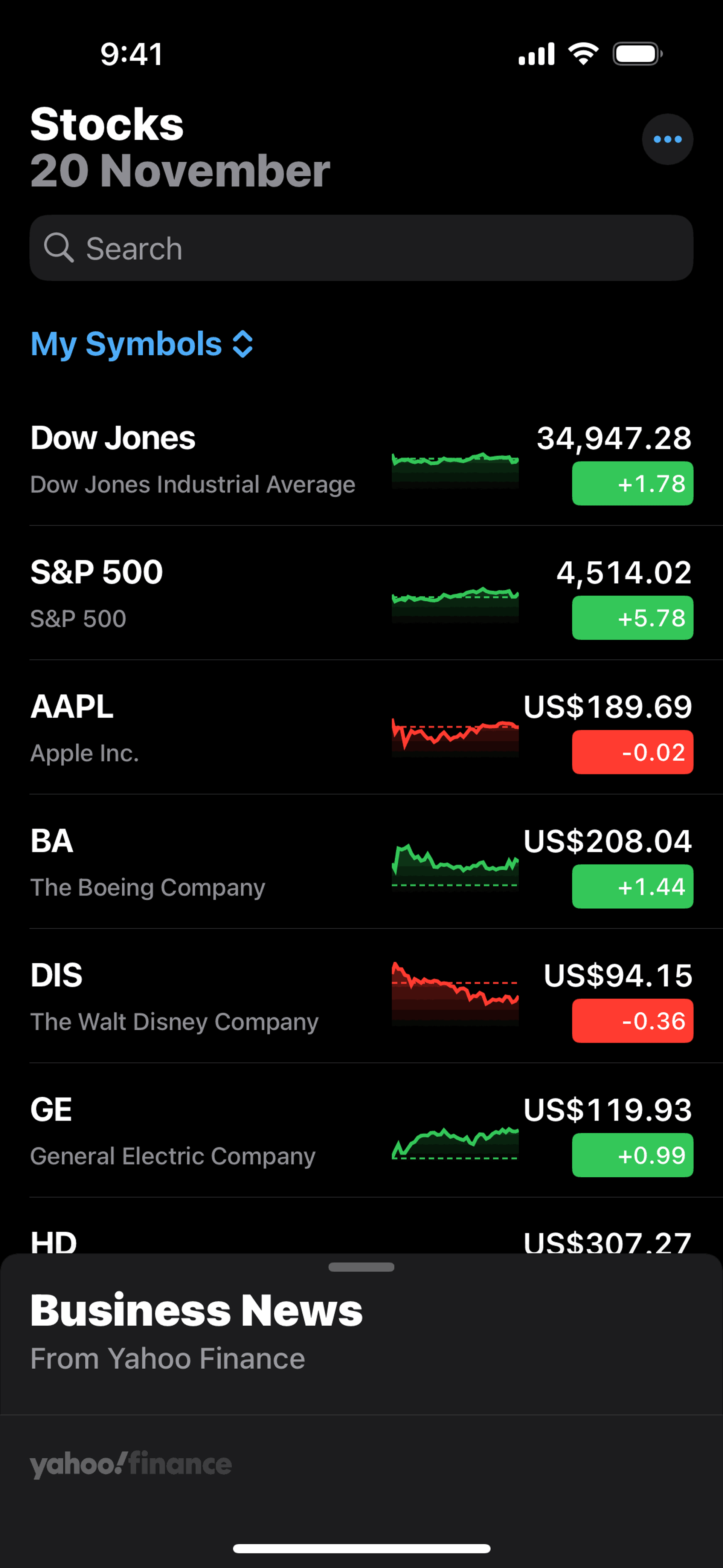 Stocks iOS Finance interface screenshot 12