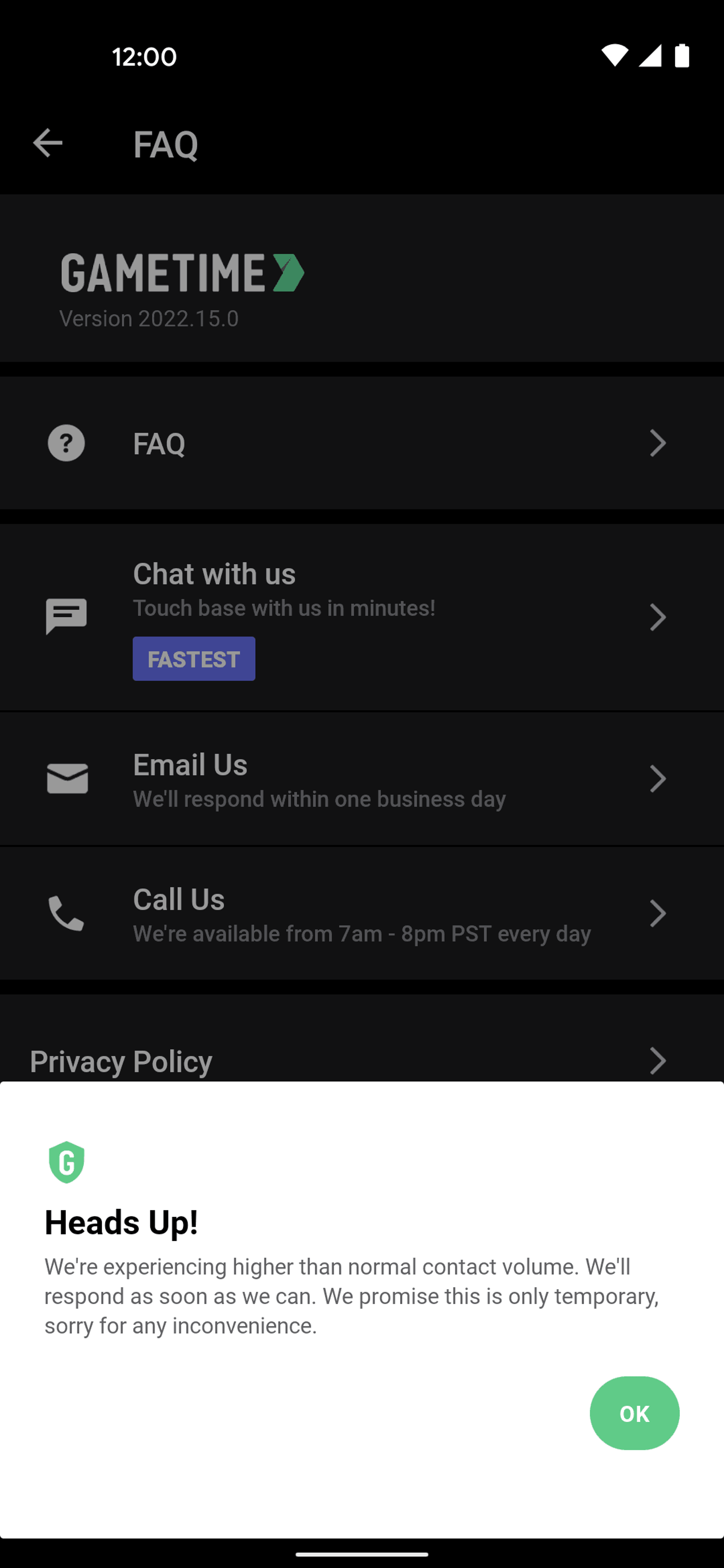Gametime Android Entertainment interface screenshot 6