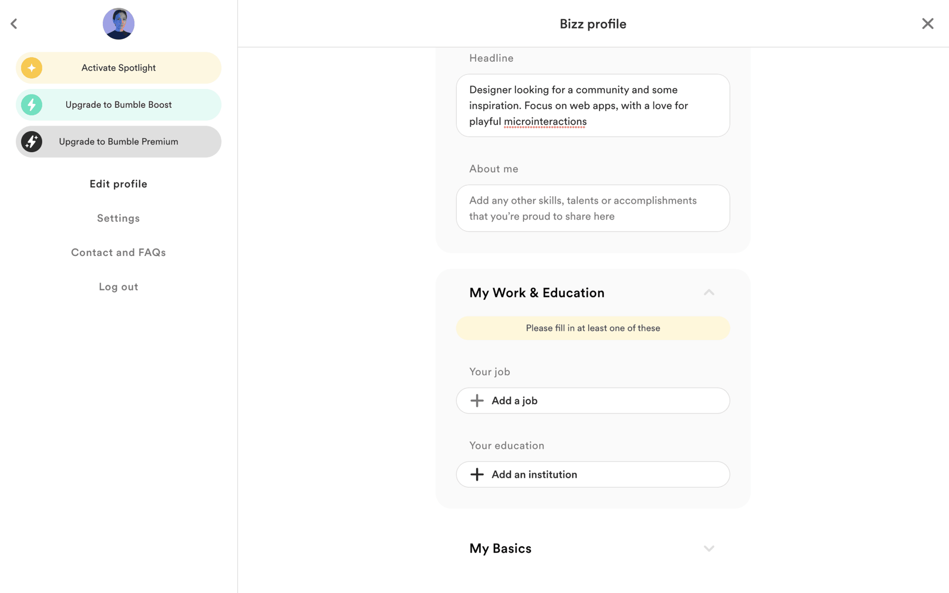 Bumble Web Lifestyle interface screenshot 14