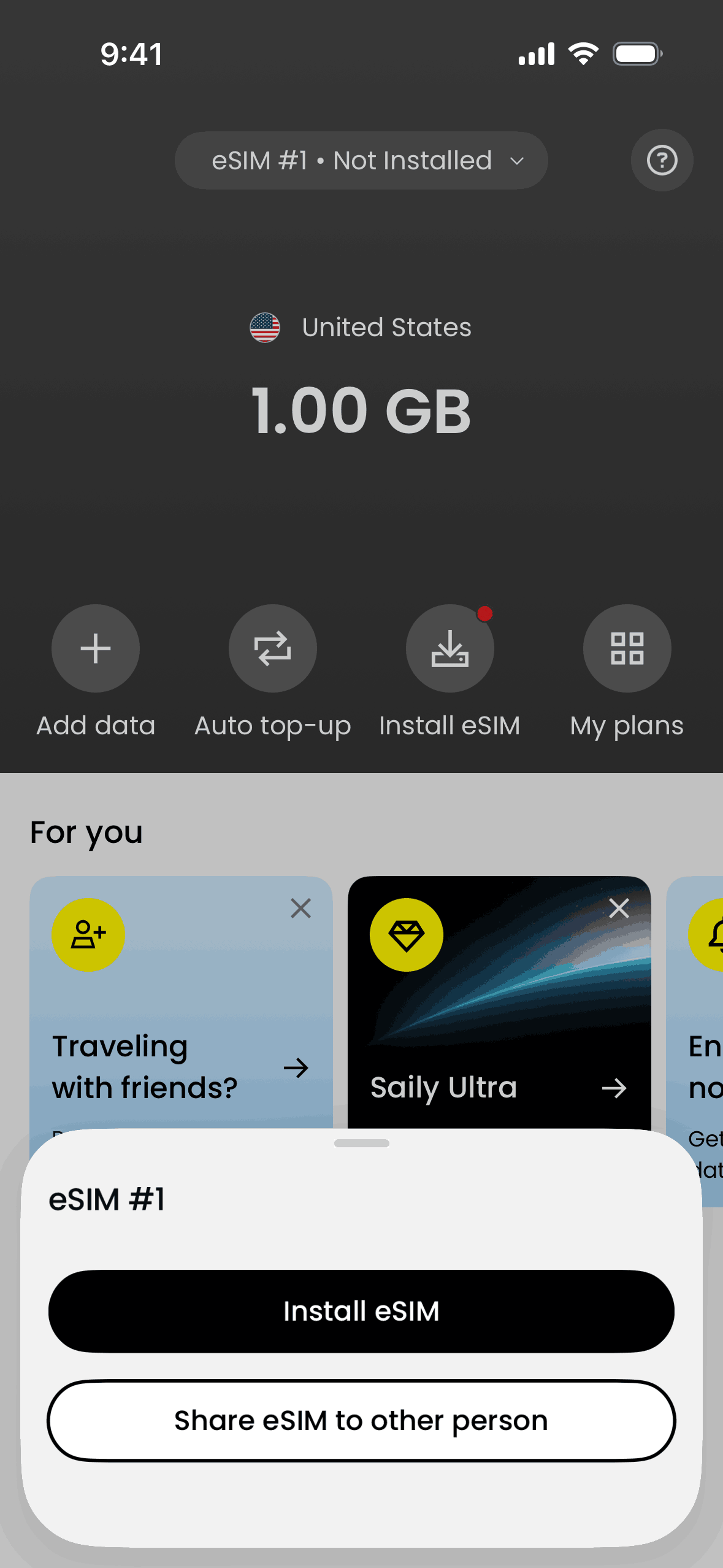 Saily iOS Travel & Transportation interface screenshot 2