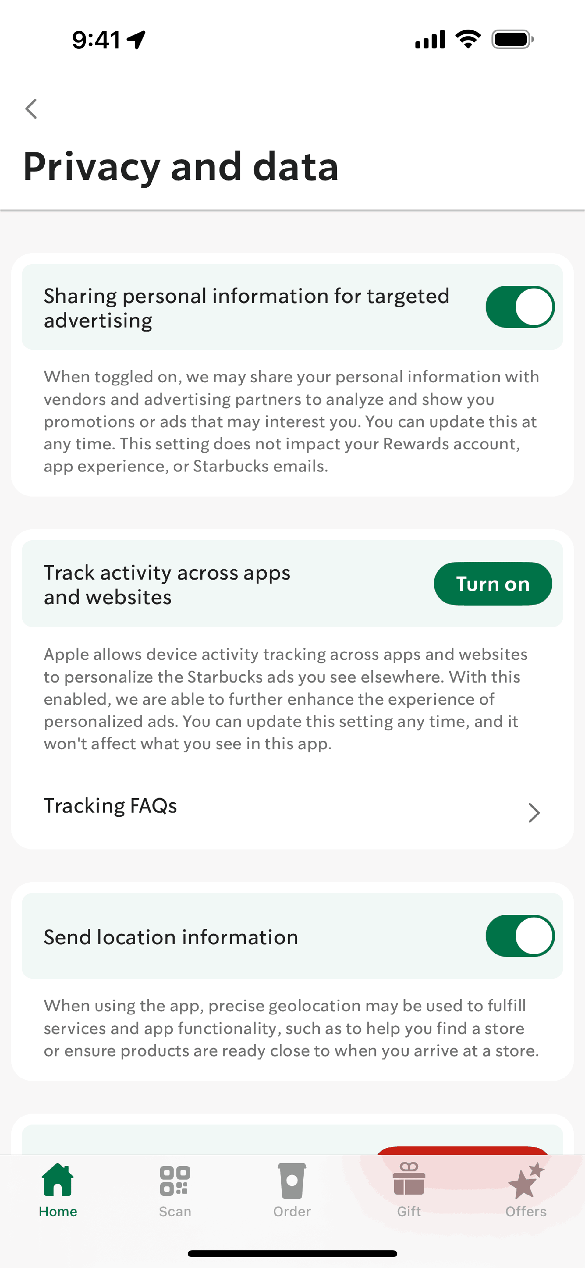 Starbucks iOS Food & Drink interface screenshot 11
