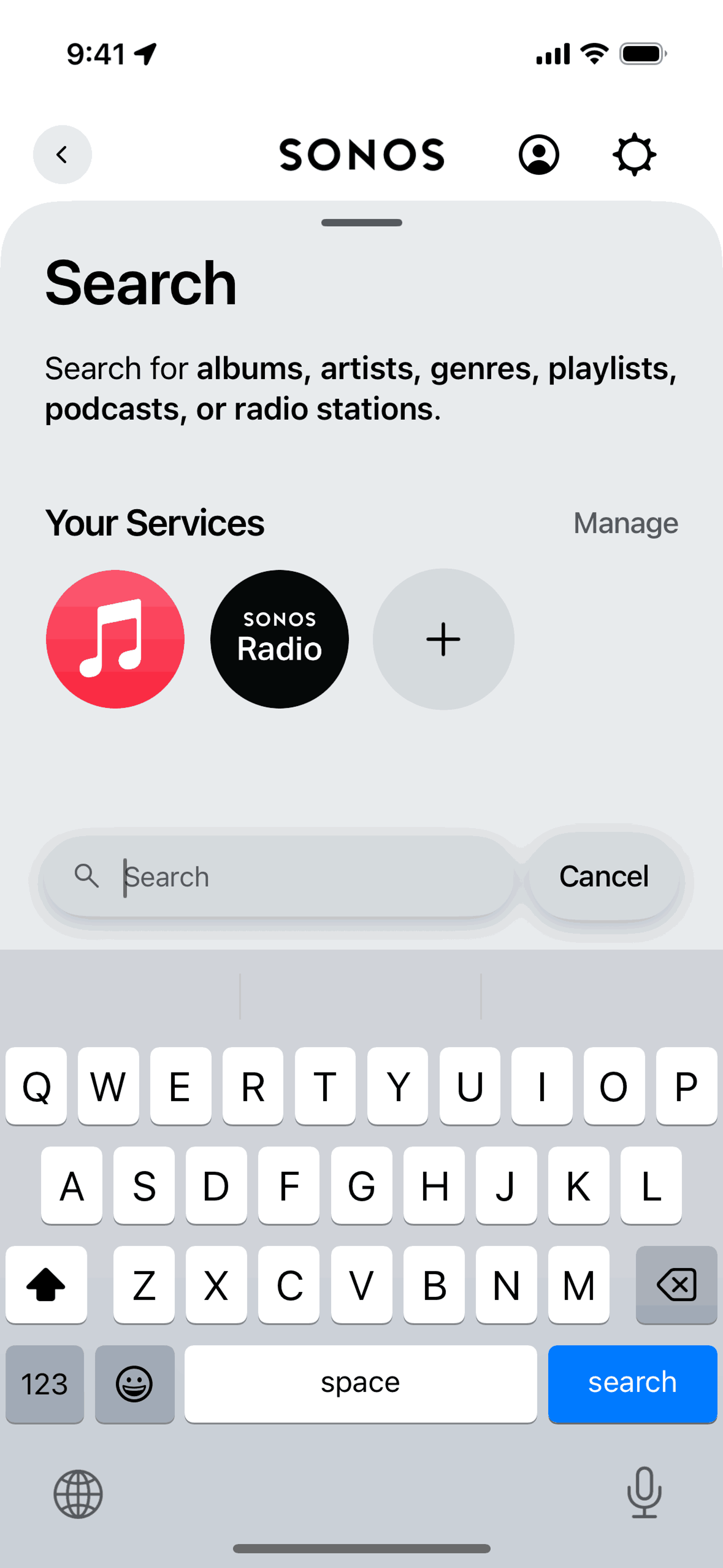 Clearing search history on Sonos (ios) screen 2