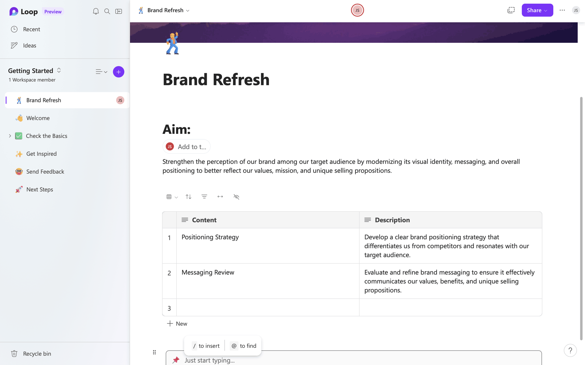 Microsoft Loop Web Collaboration interface screenshot 9
