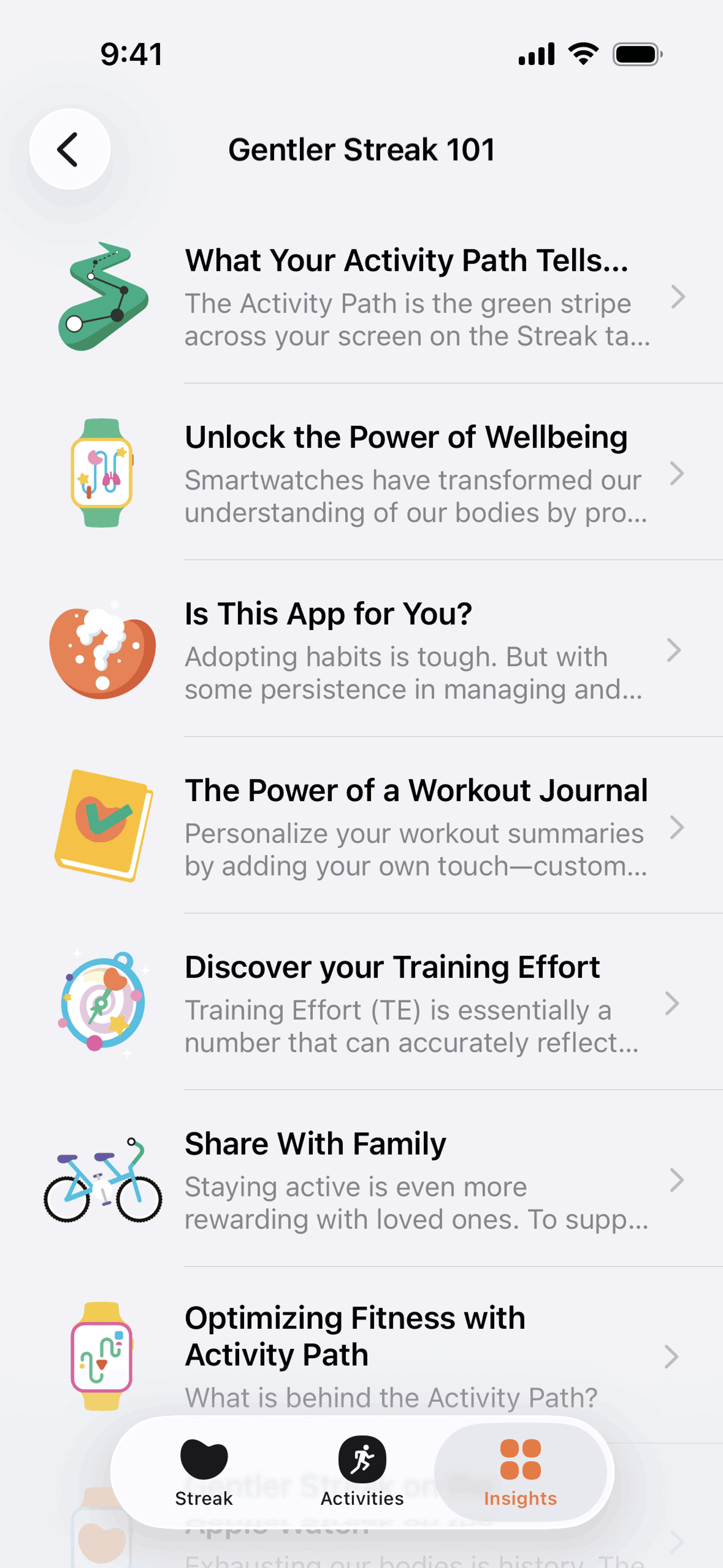 Gentler Streak iOS Health & Fitness interface screenshot 6
