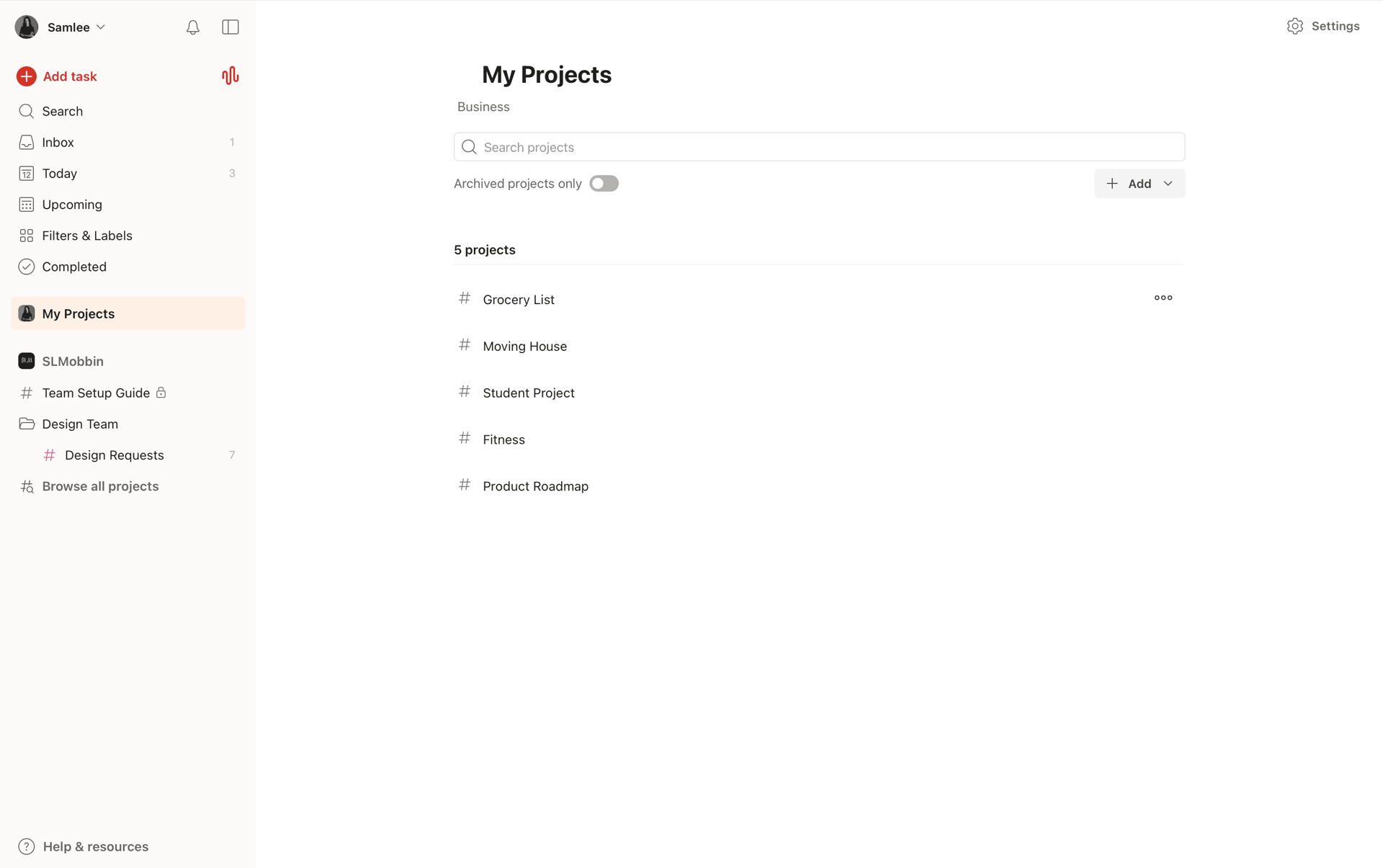 Todoist Web Collaboration interface screenshot 22