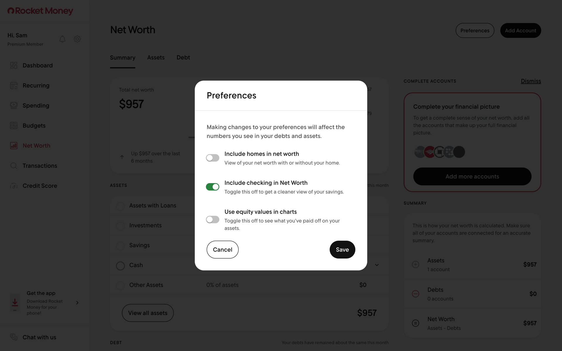 Rocket Money Web Finance interface screenshot 7
