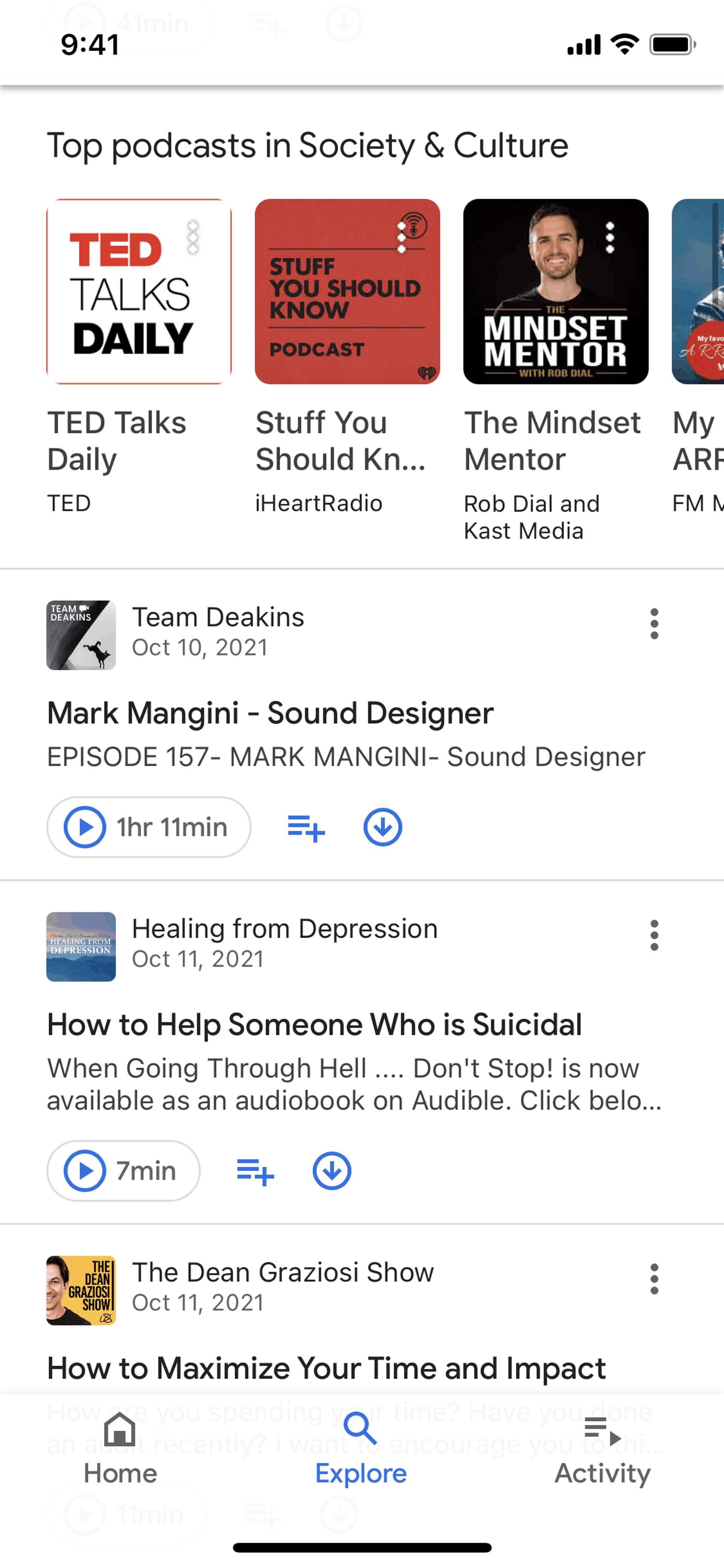 Google Podcasts iOS Entertainment interface screenshot 11