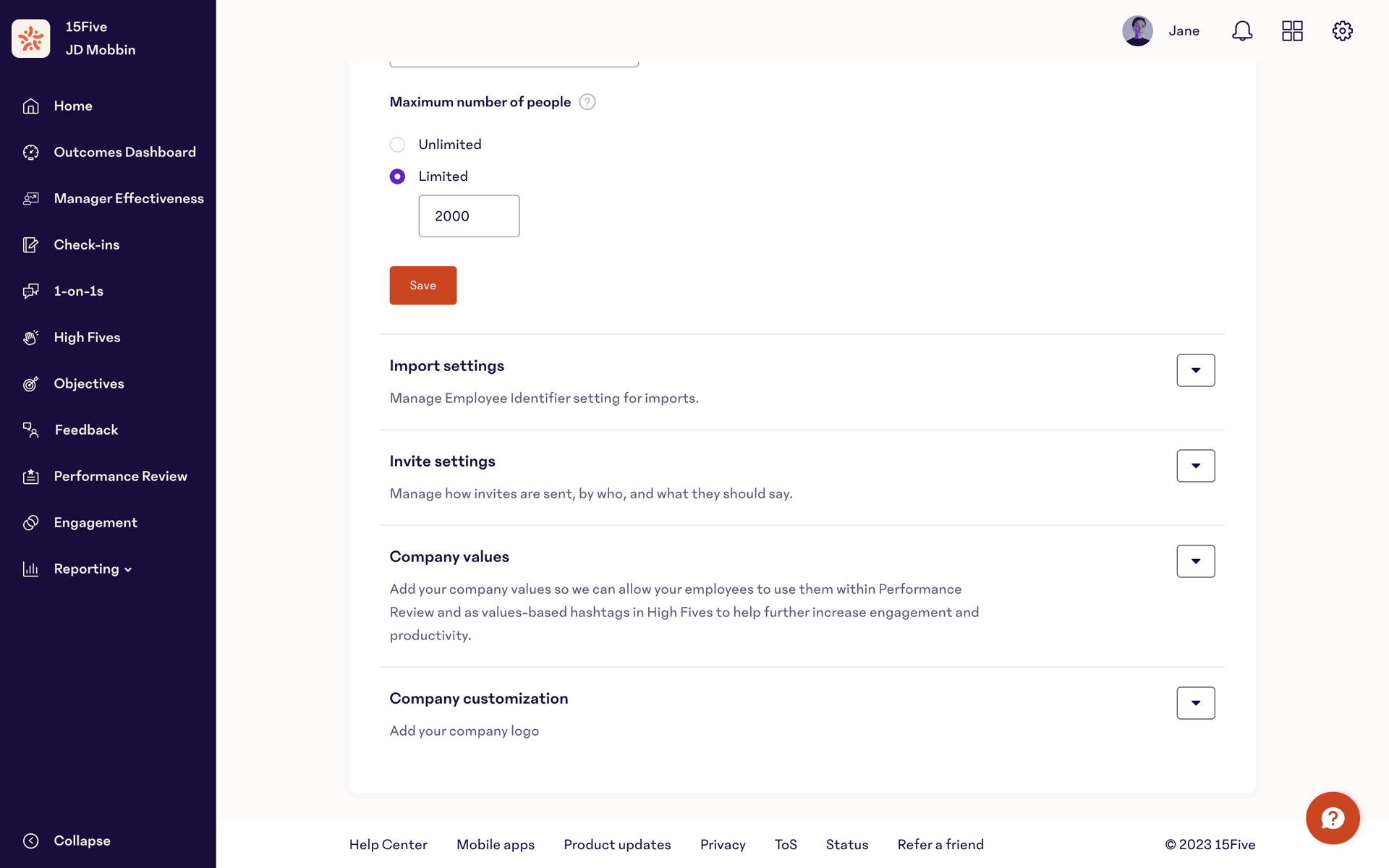 15Five Web Business interface screenshot 3