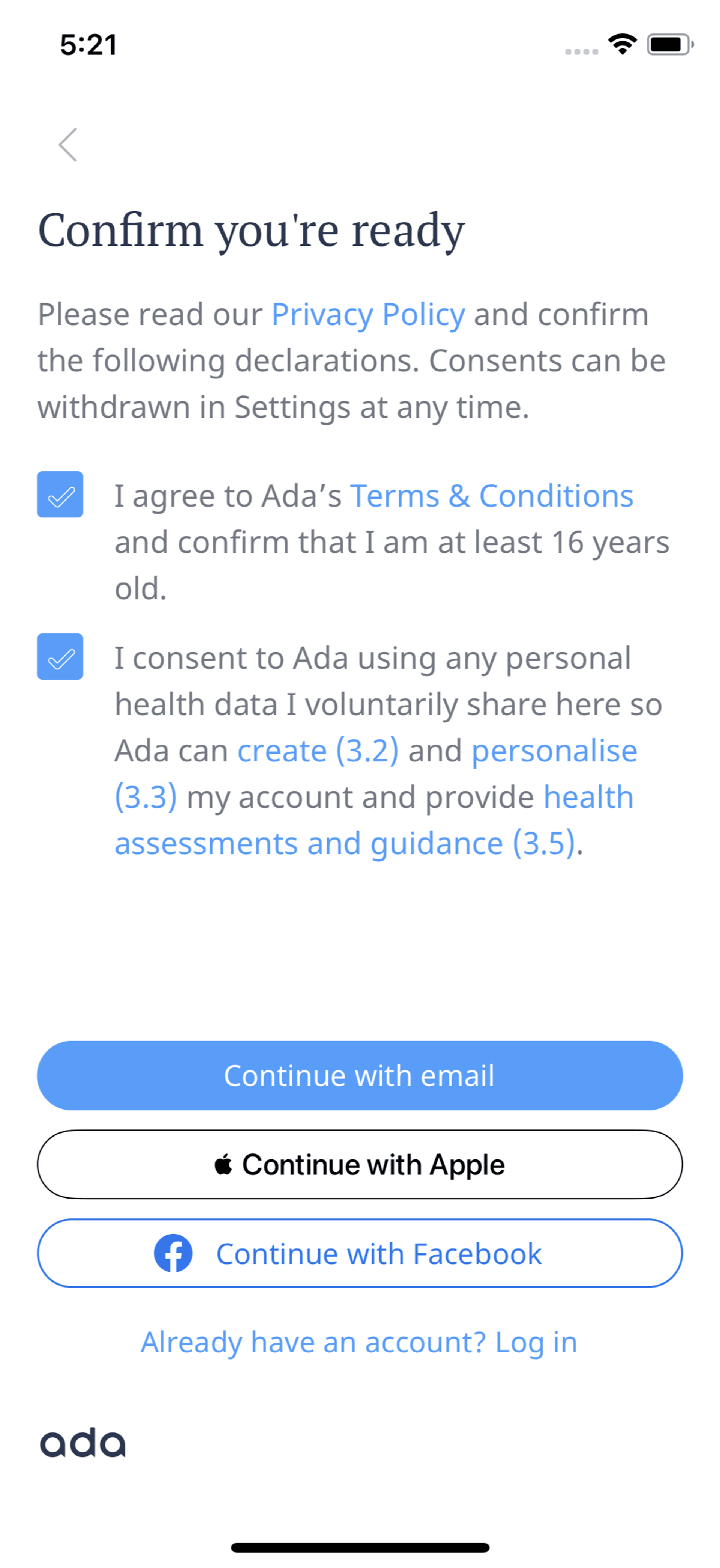 Ada iOS Health & Fitness interface screenshot 6