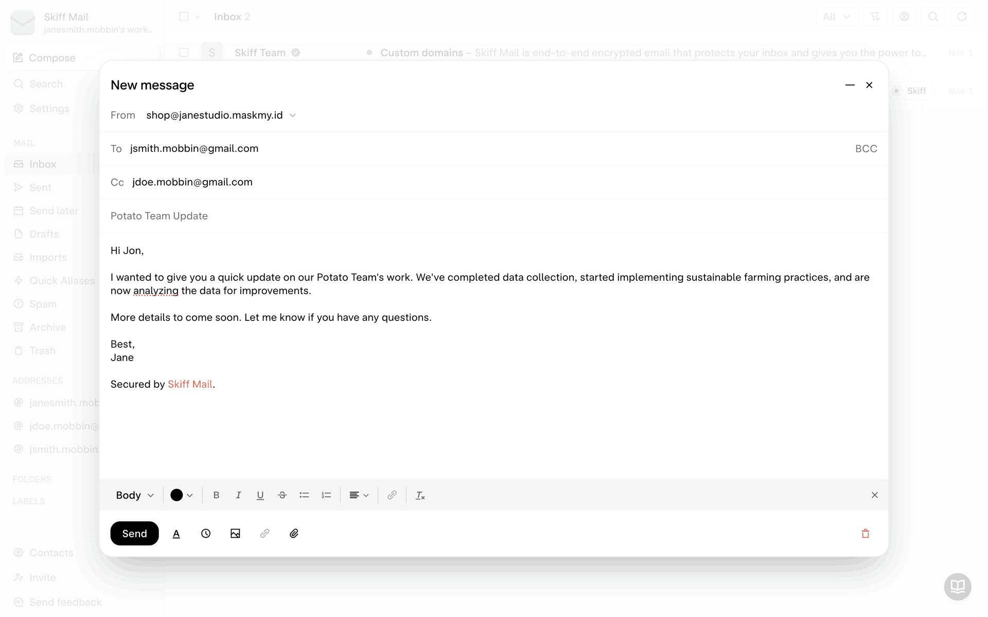 Skiff Web Business interface screenshot 15