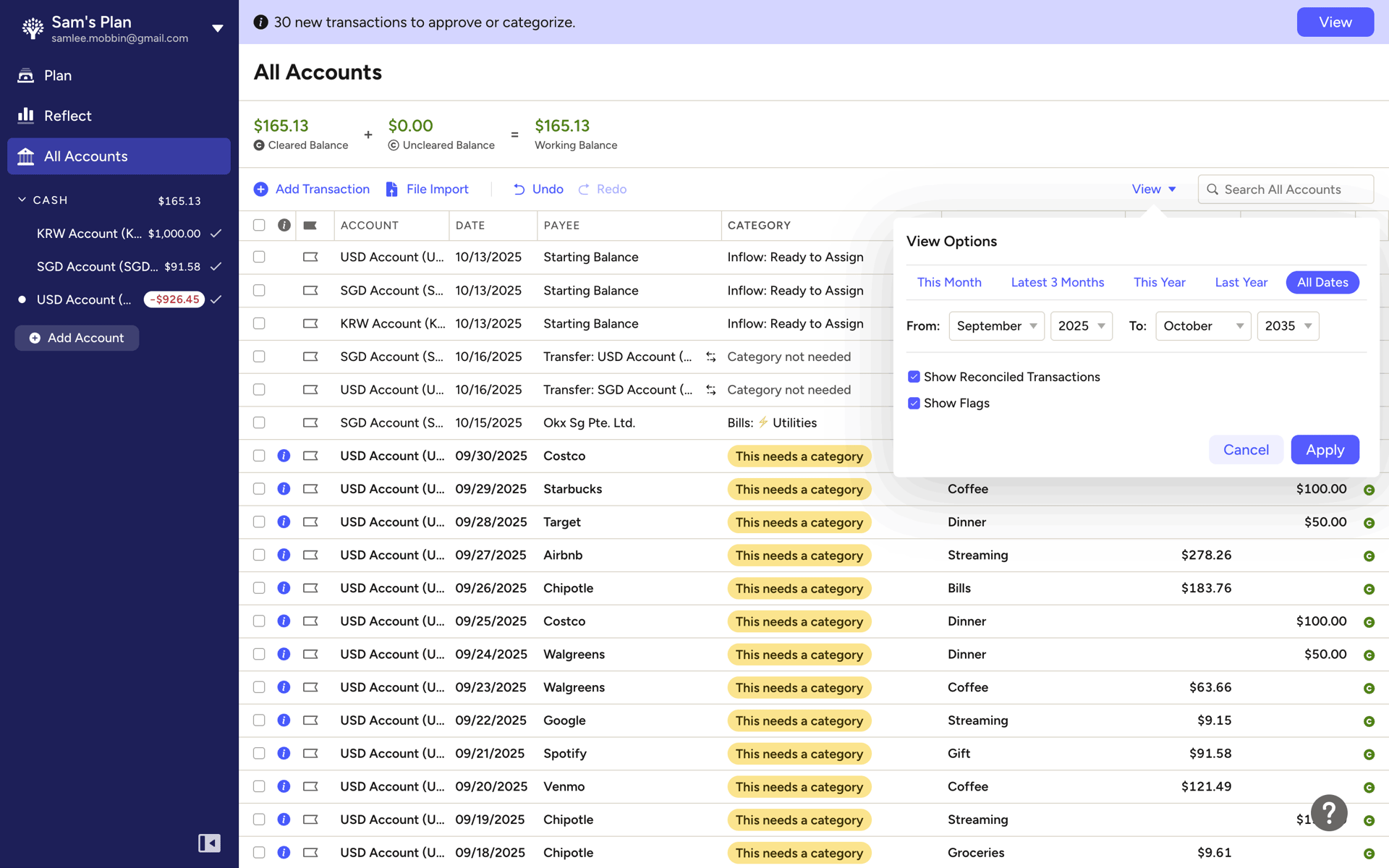 YNAB Web Finance interface screenshot 6
