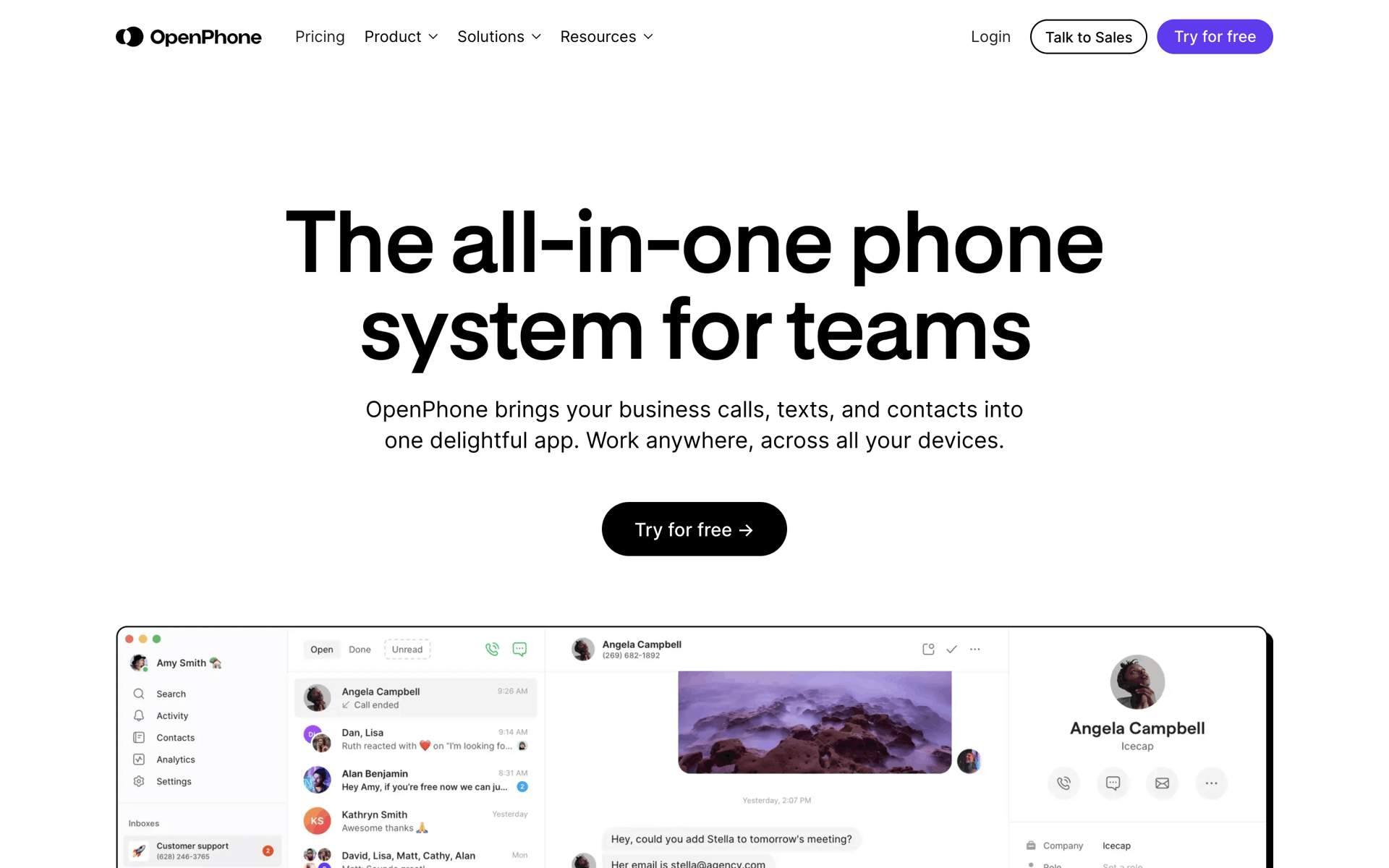 OpenPhone Web Business interface screenshot 1