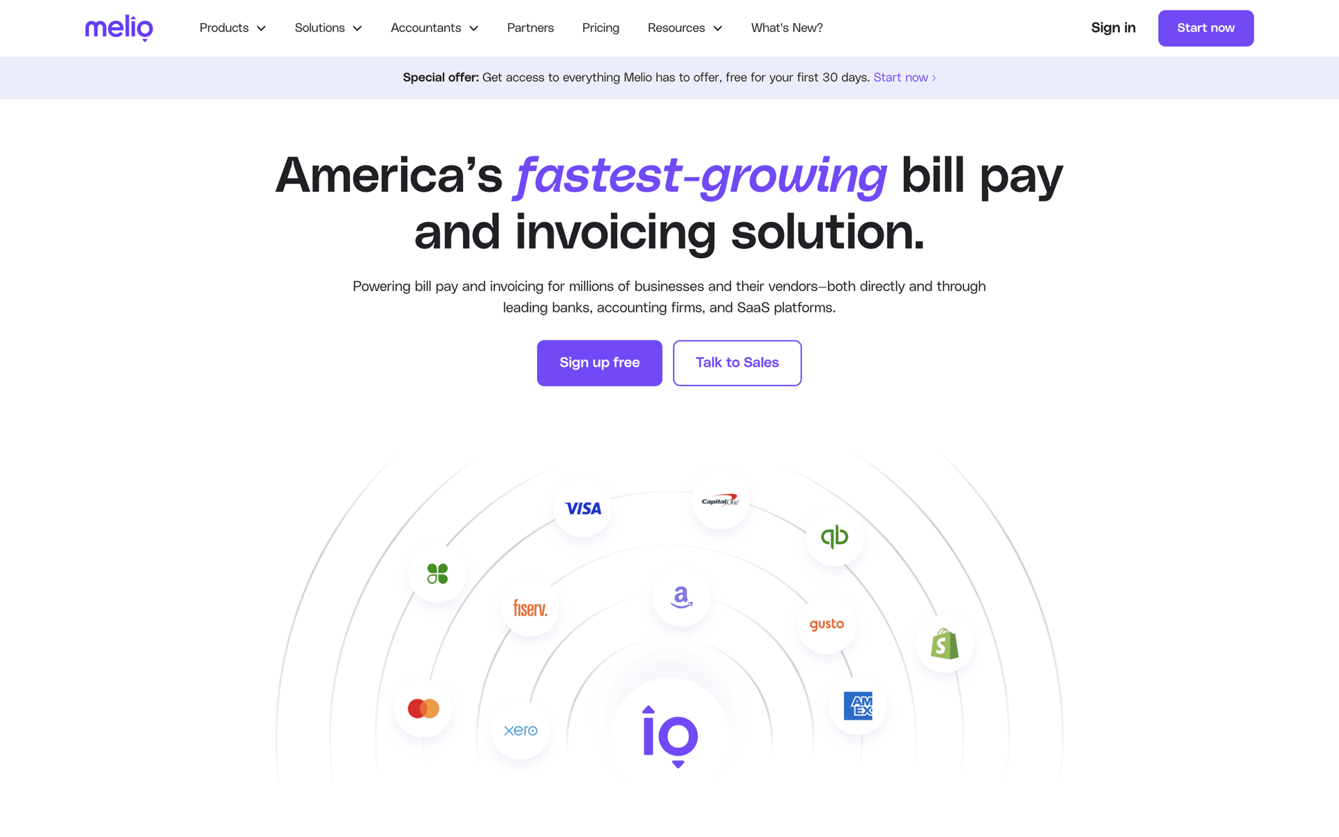 Melio Web Finance interface screenshot 1