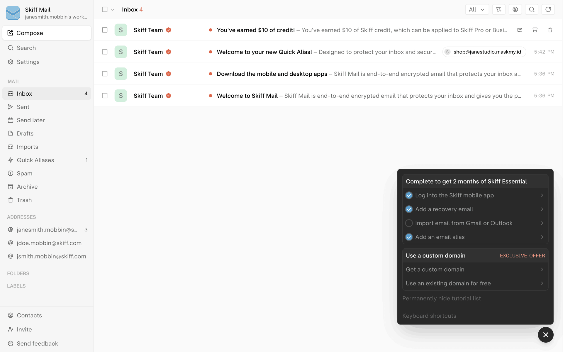 Skiff Web Business interface screenshot 2