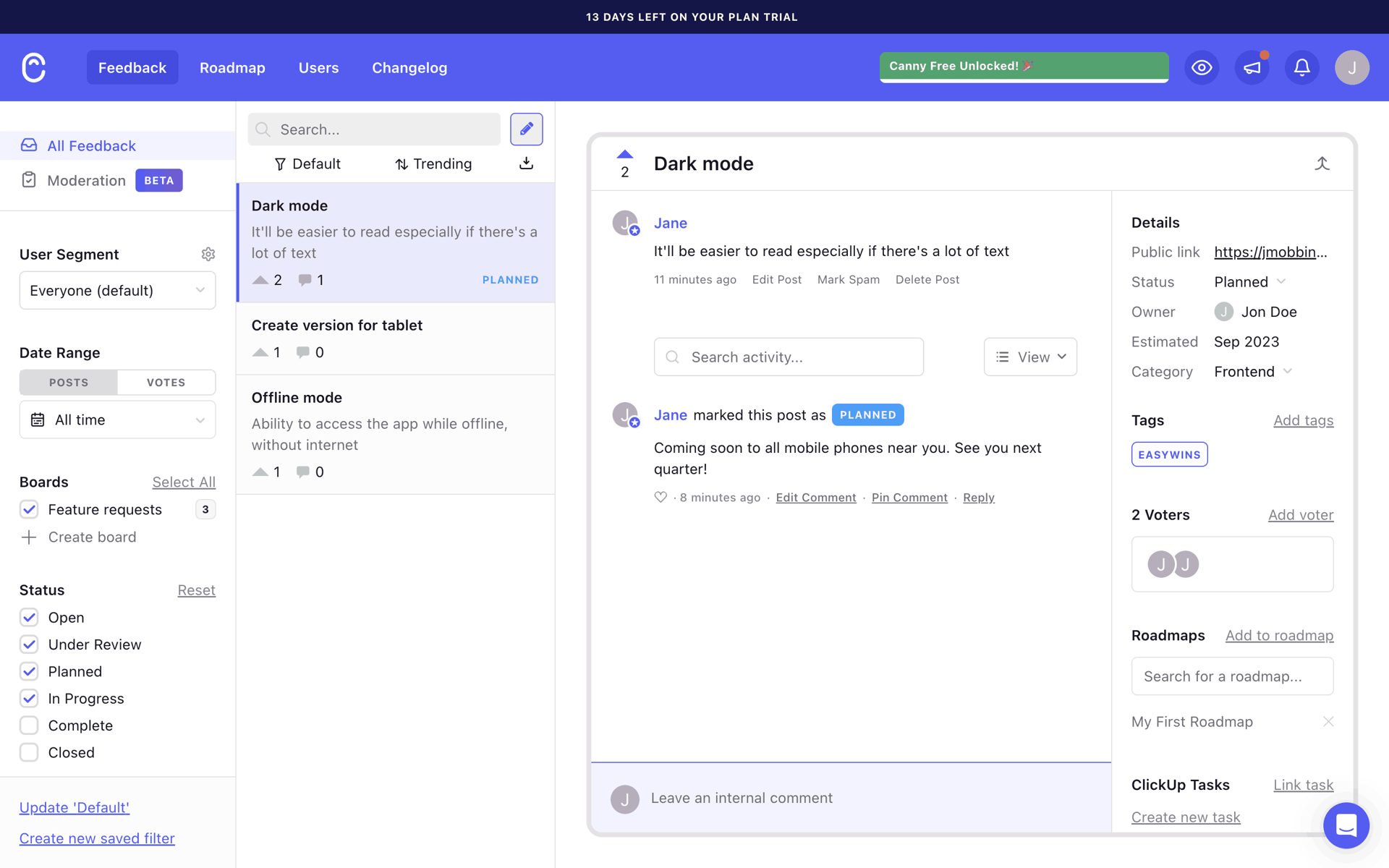 Canny Web Business interface screenshot 10
