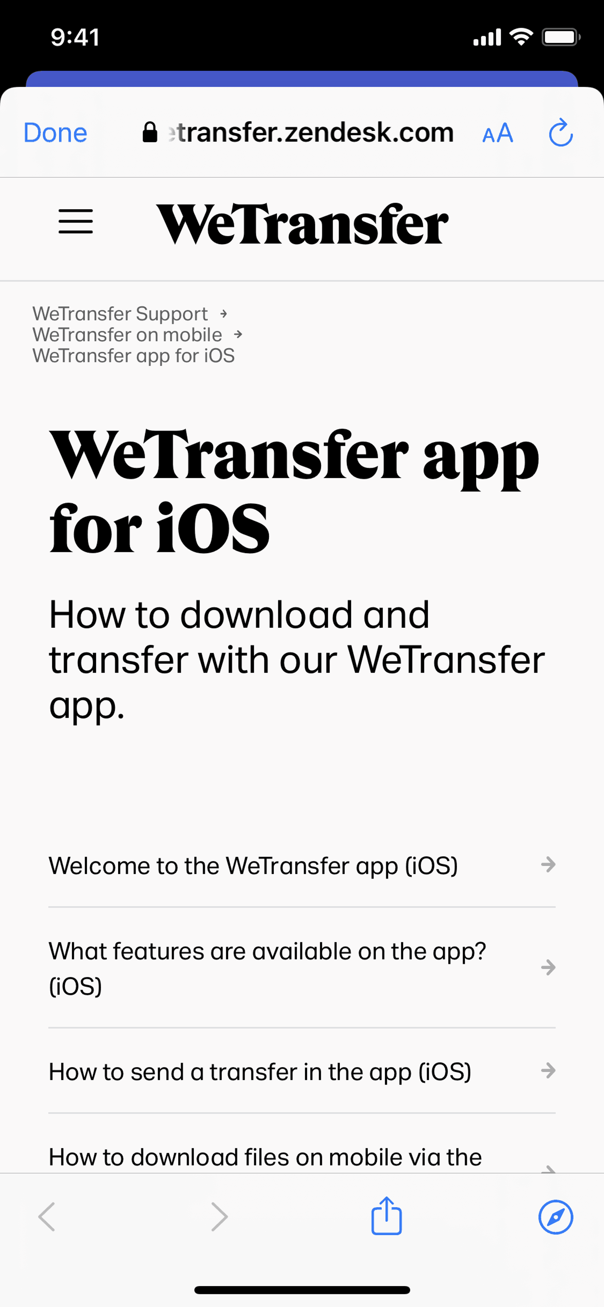 WeTransfer iOS Productivity interface screenshot 5