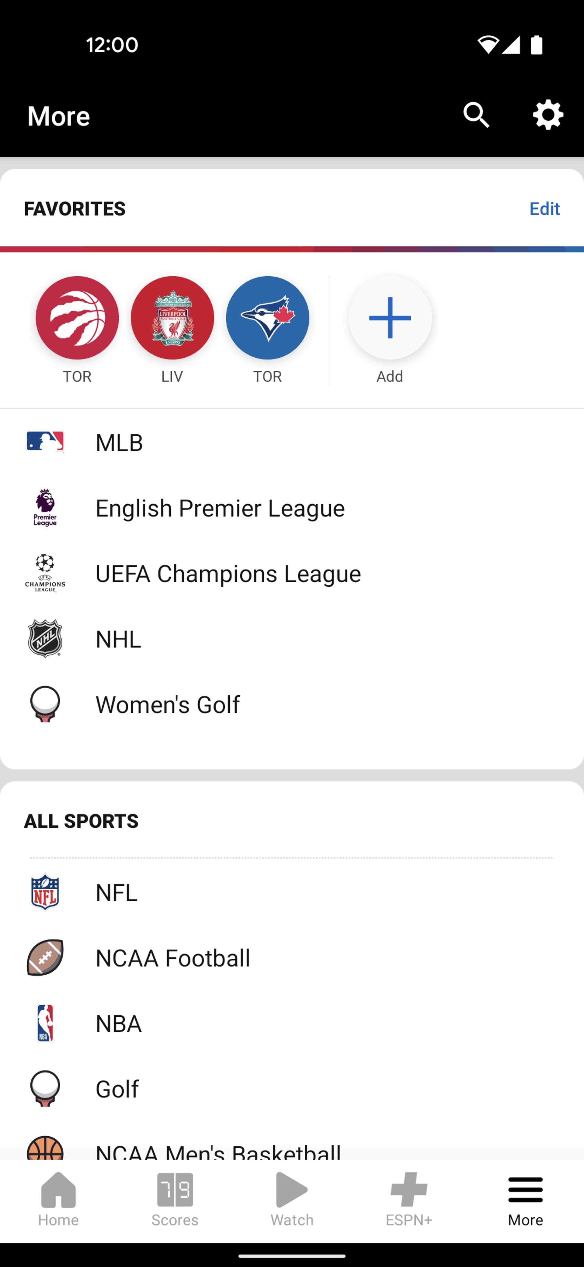 ESPN Android Sports interface screenshot 2
