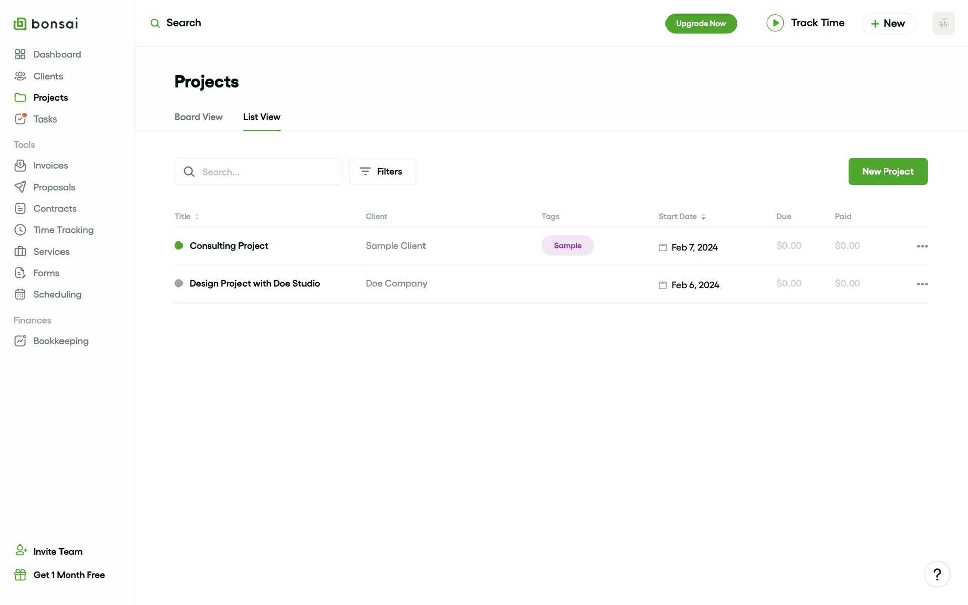Bonsai Web Finance interface screenshot 22