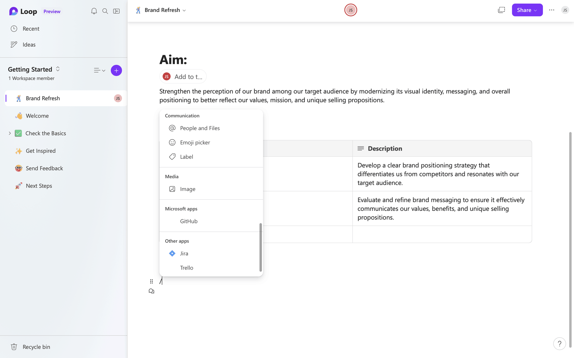 Microsoft Loop Web Collaboration interface screenshot 21
