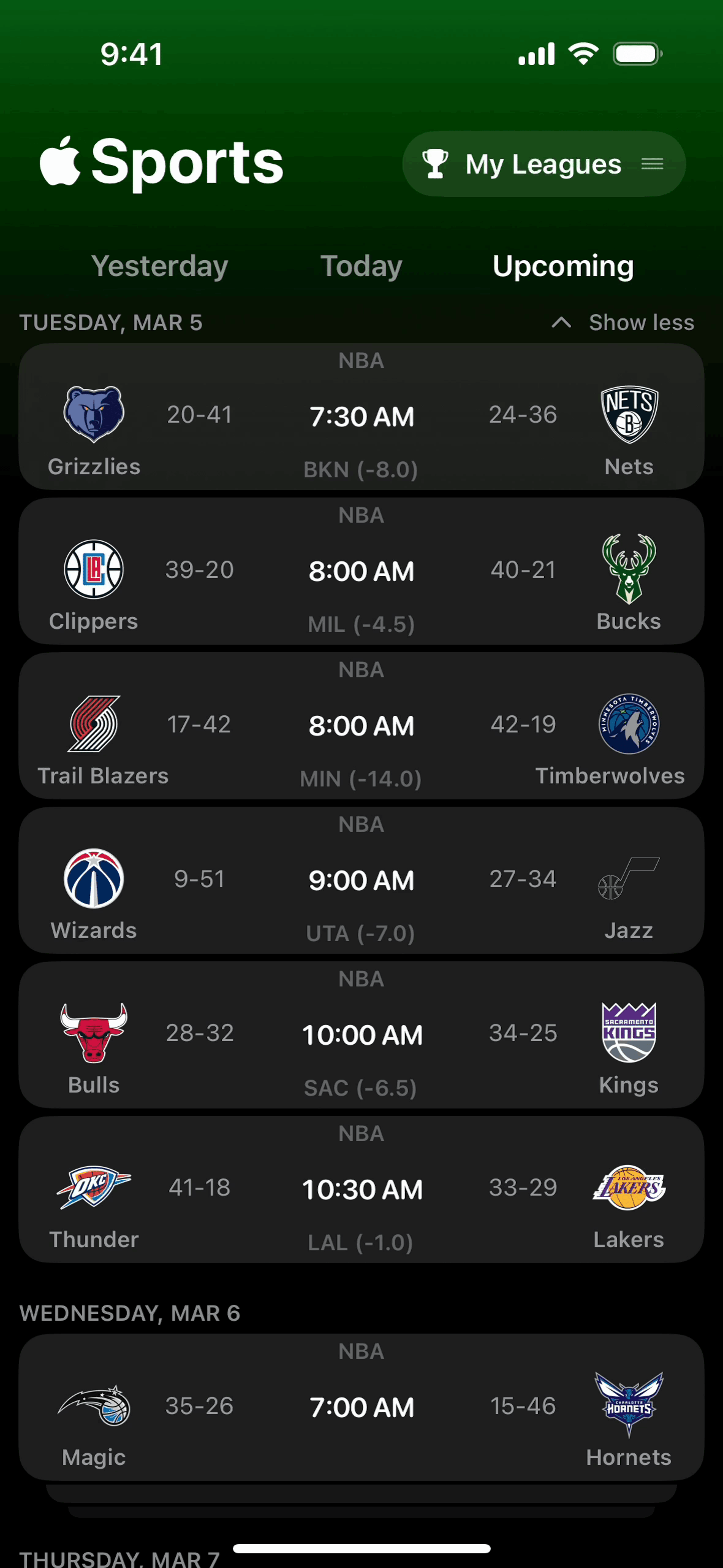 Apple Sports iOS Sports interface screenshot 3