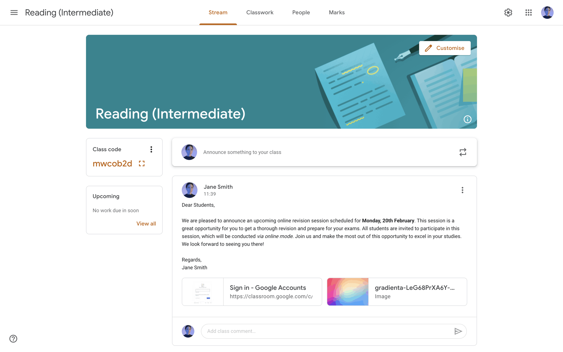 Google Classroom Web Collaboration interface screenshot 11