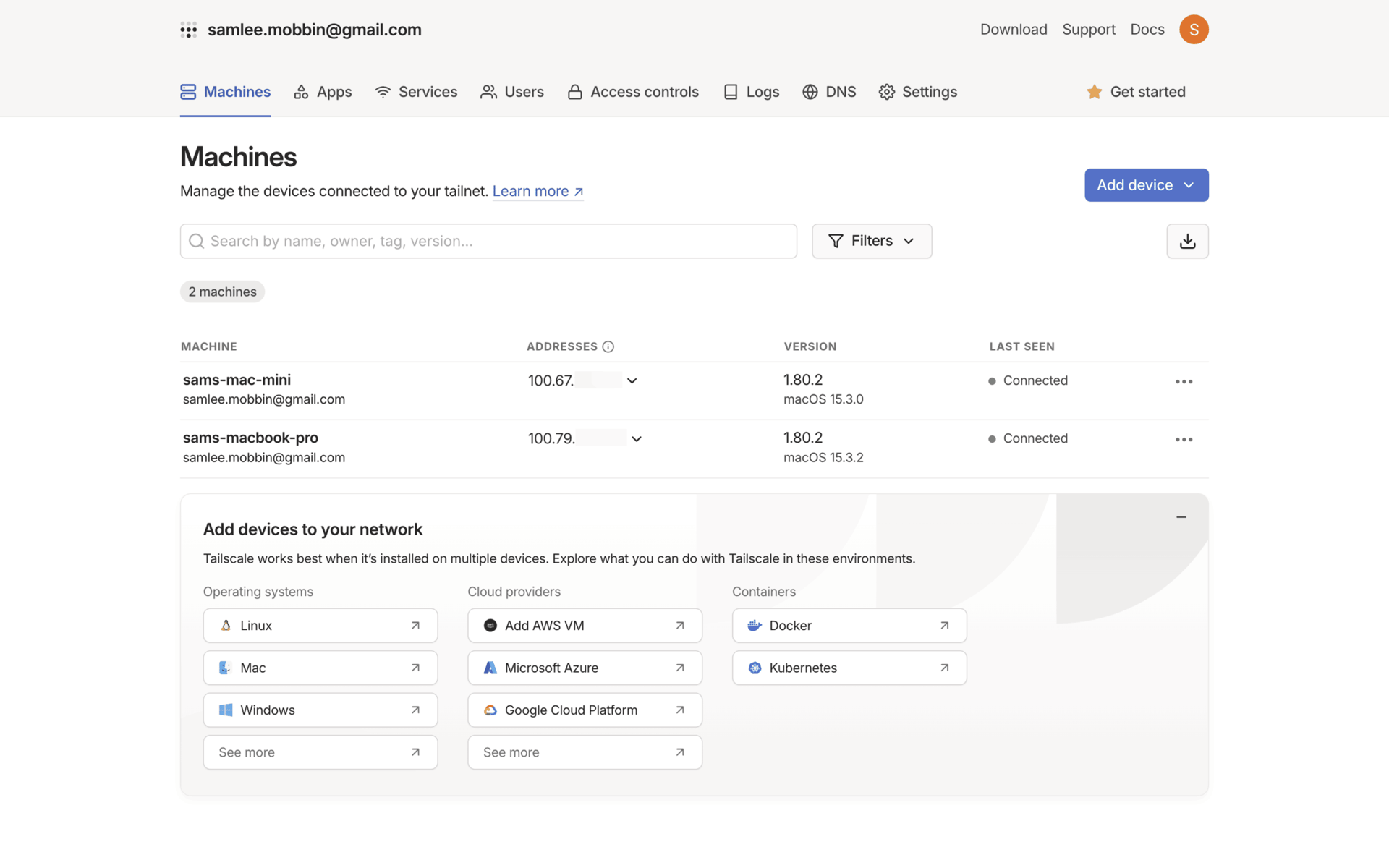 Tailscale Web Developer Tools interface screenshot 2