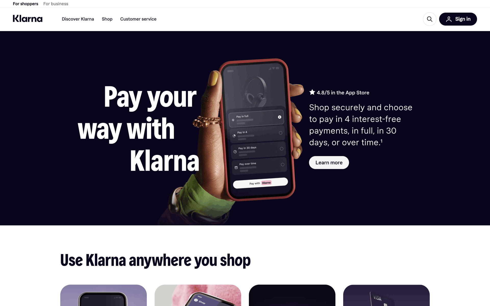 Klarna Web Finance interface screenshot 1