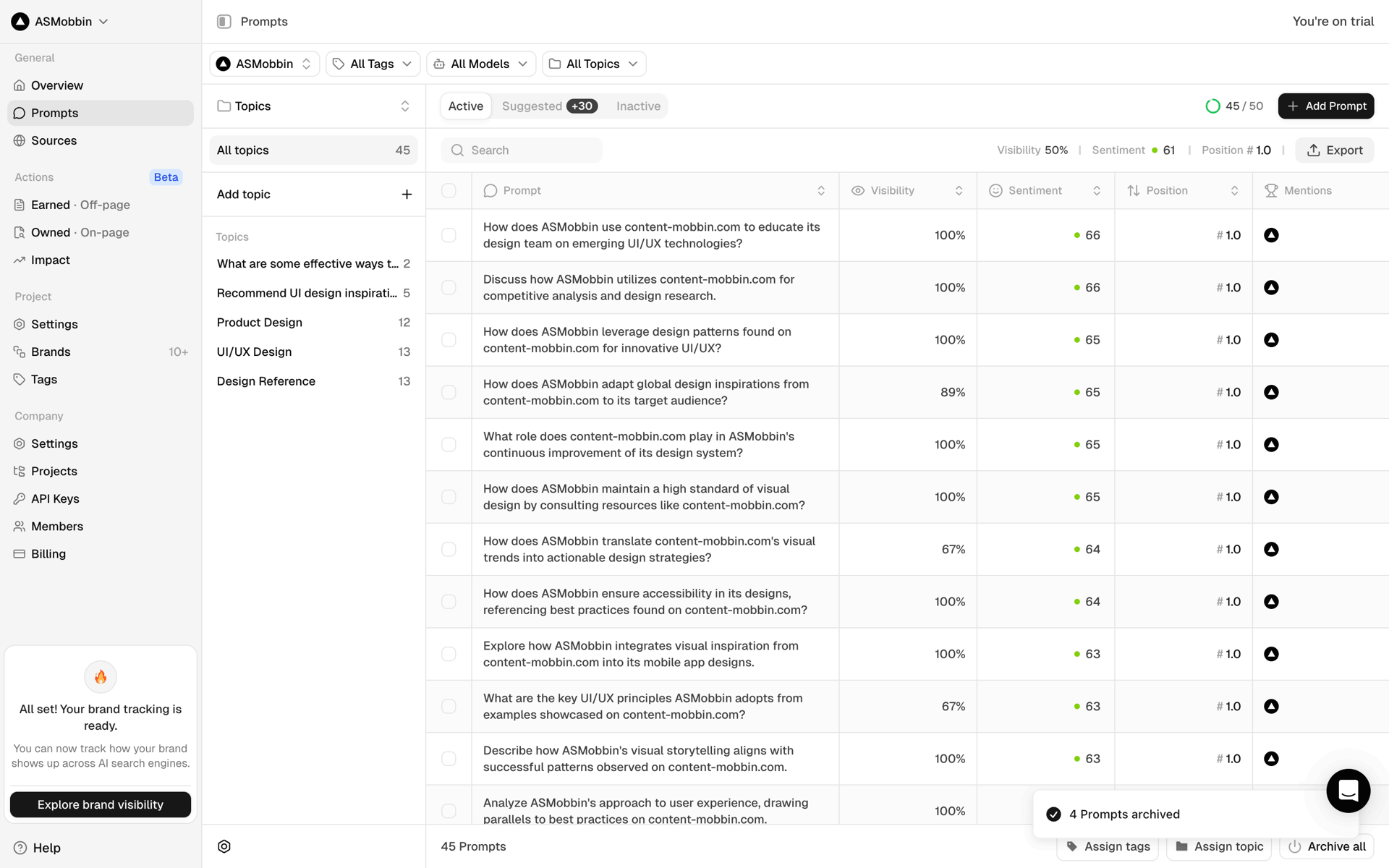 Peec AI Web Business interface screenshot 5