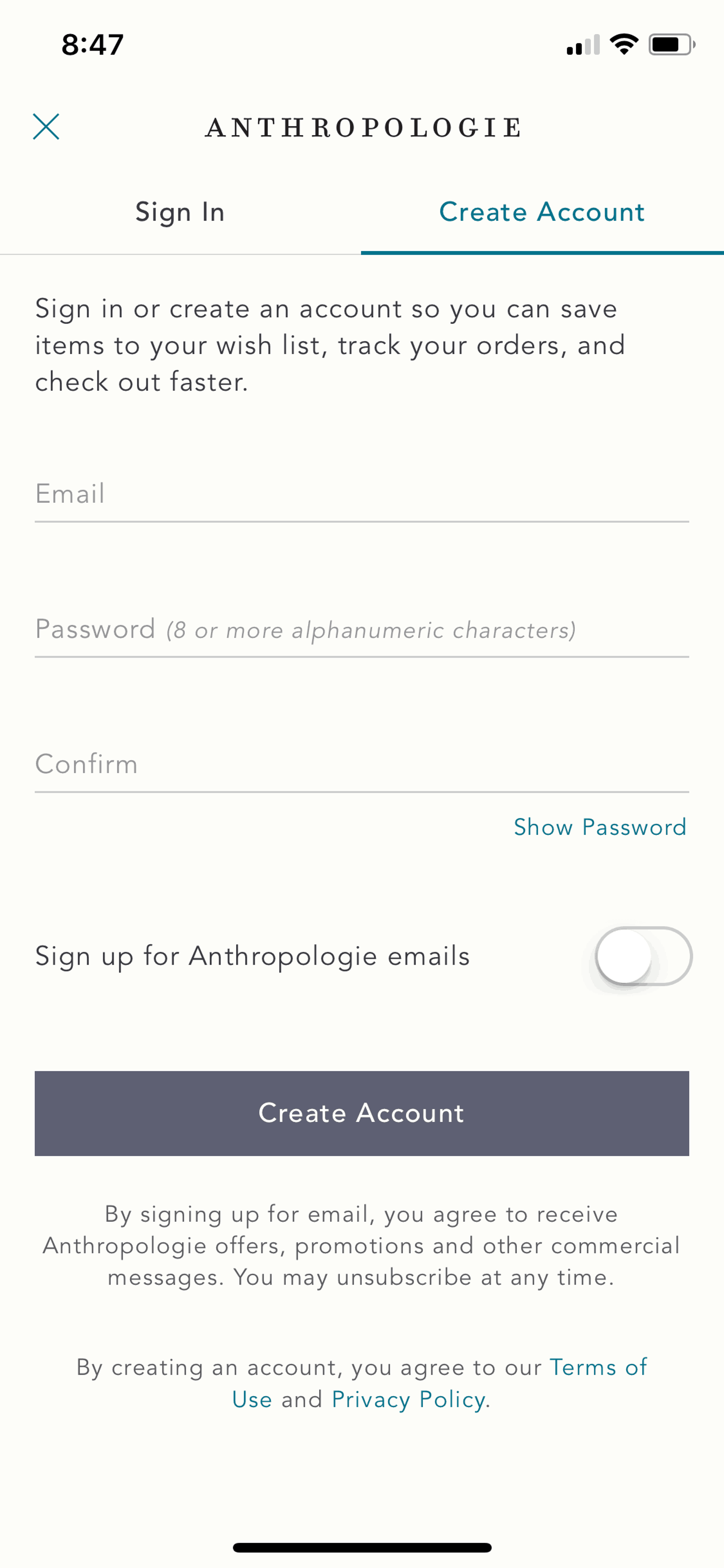 Anthropologie iOS Shopping interface screenshot 4