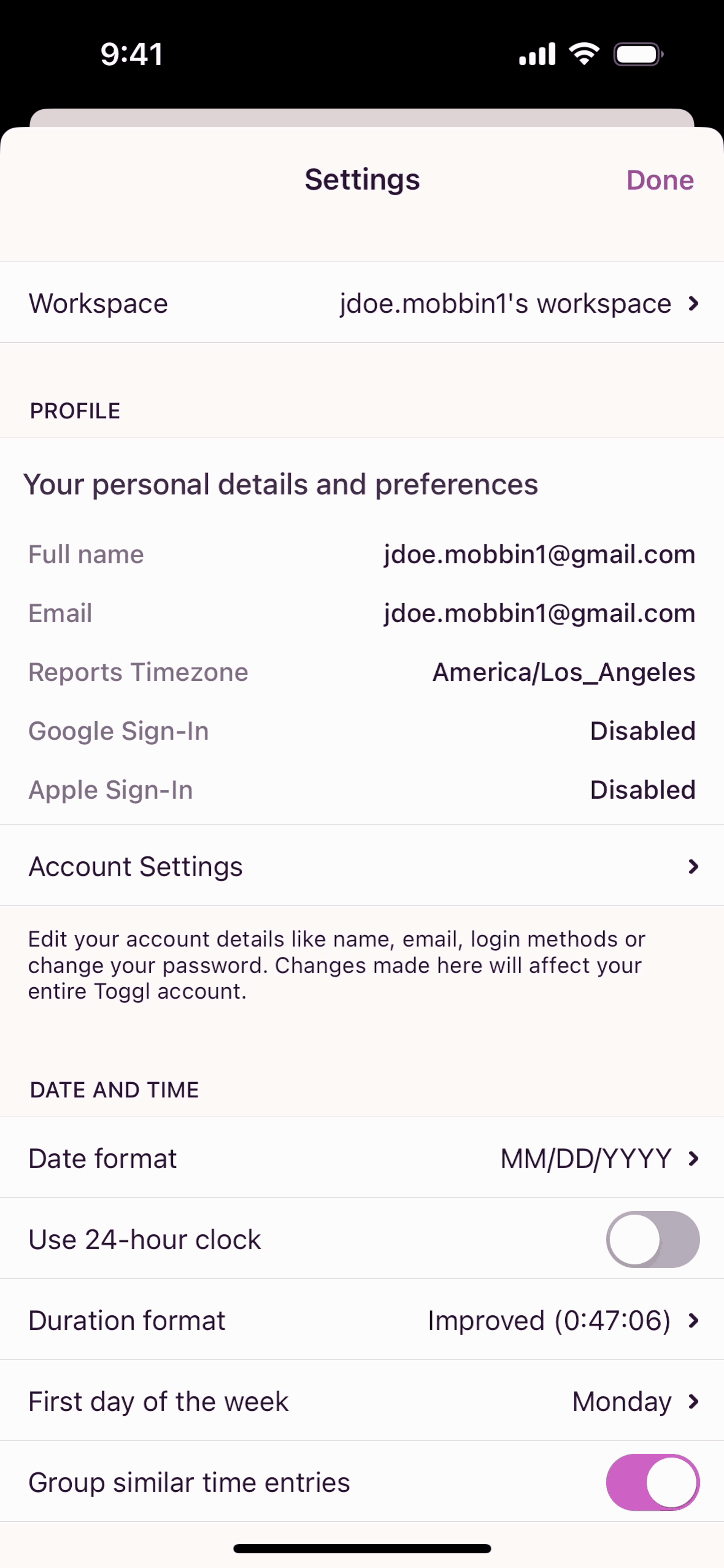 Toggl Track iOS Business interface screenshot 12