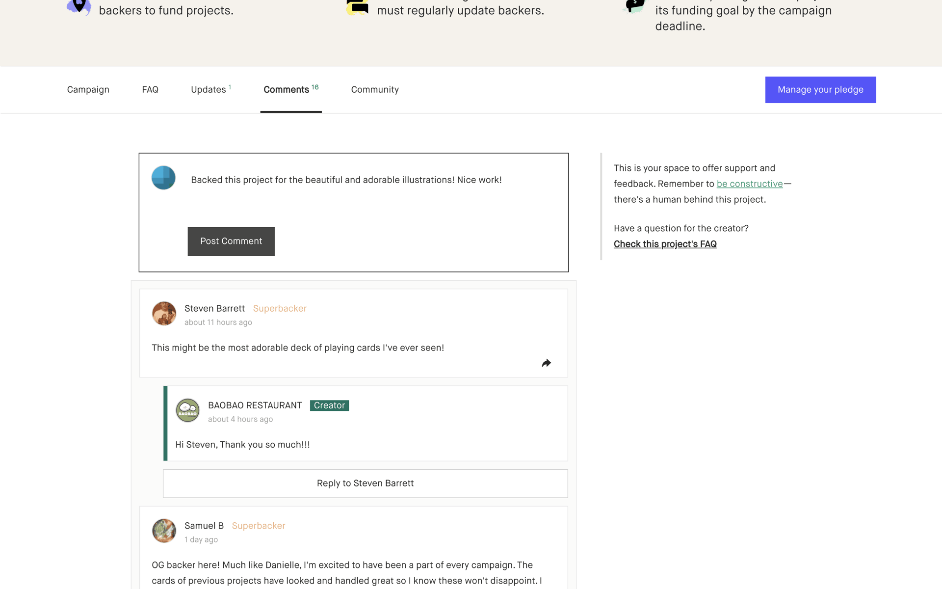 Kickstarter Web Social Networking interface screenshot 2