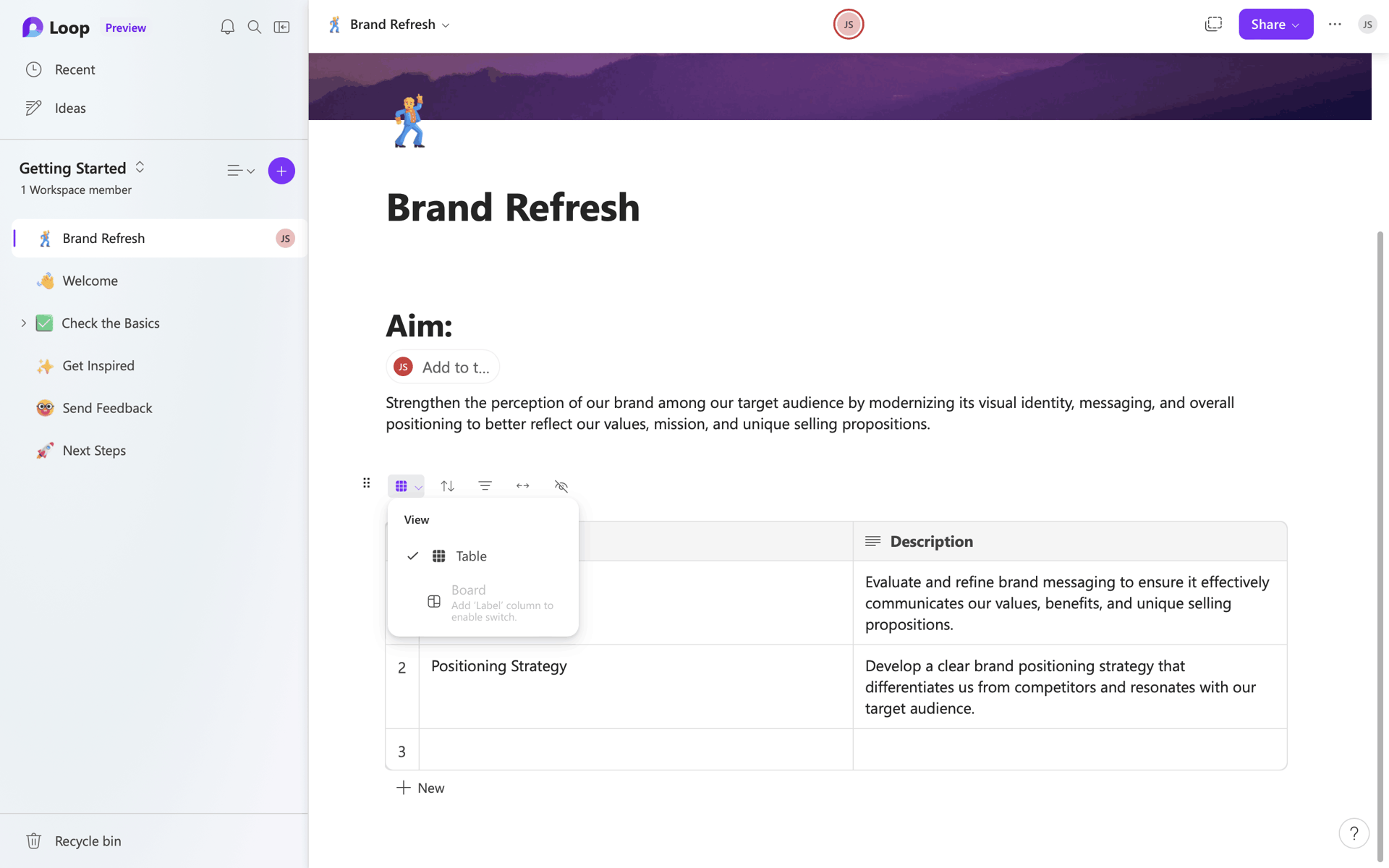 Microsoft Loop Web Collaboration interface screenshot 7