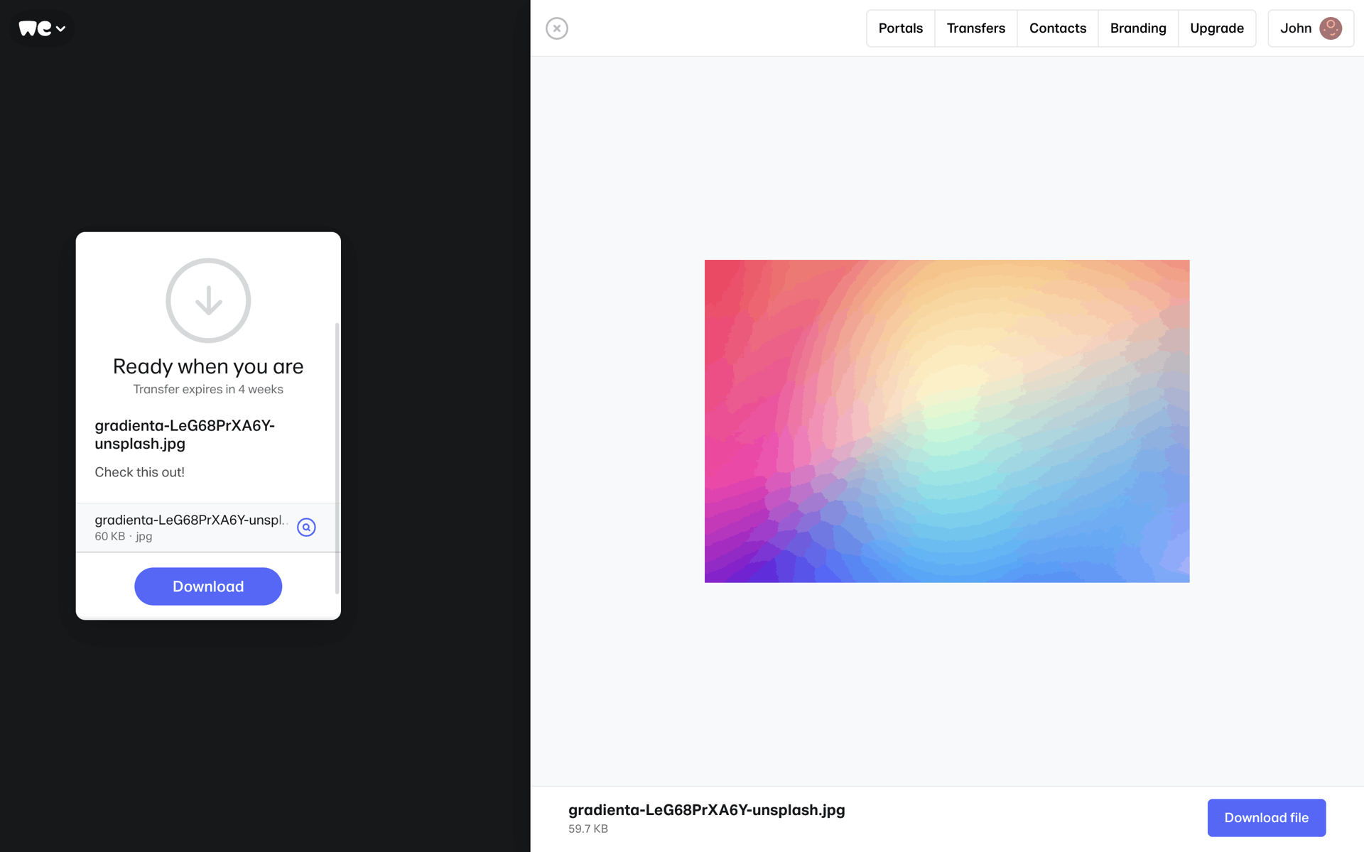 WeTransfer Web Productivity interface screenshot 10