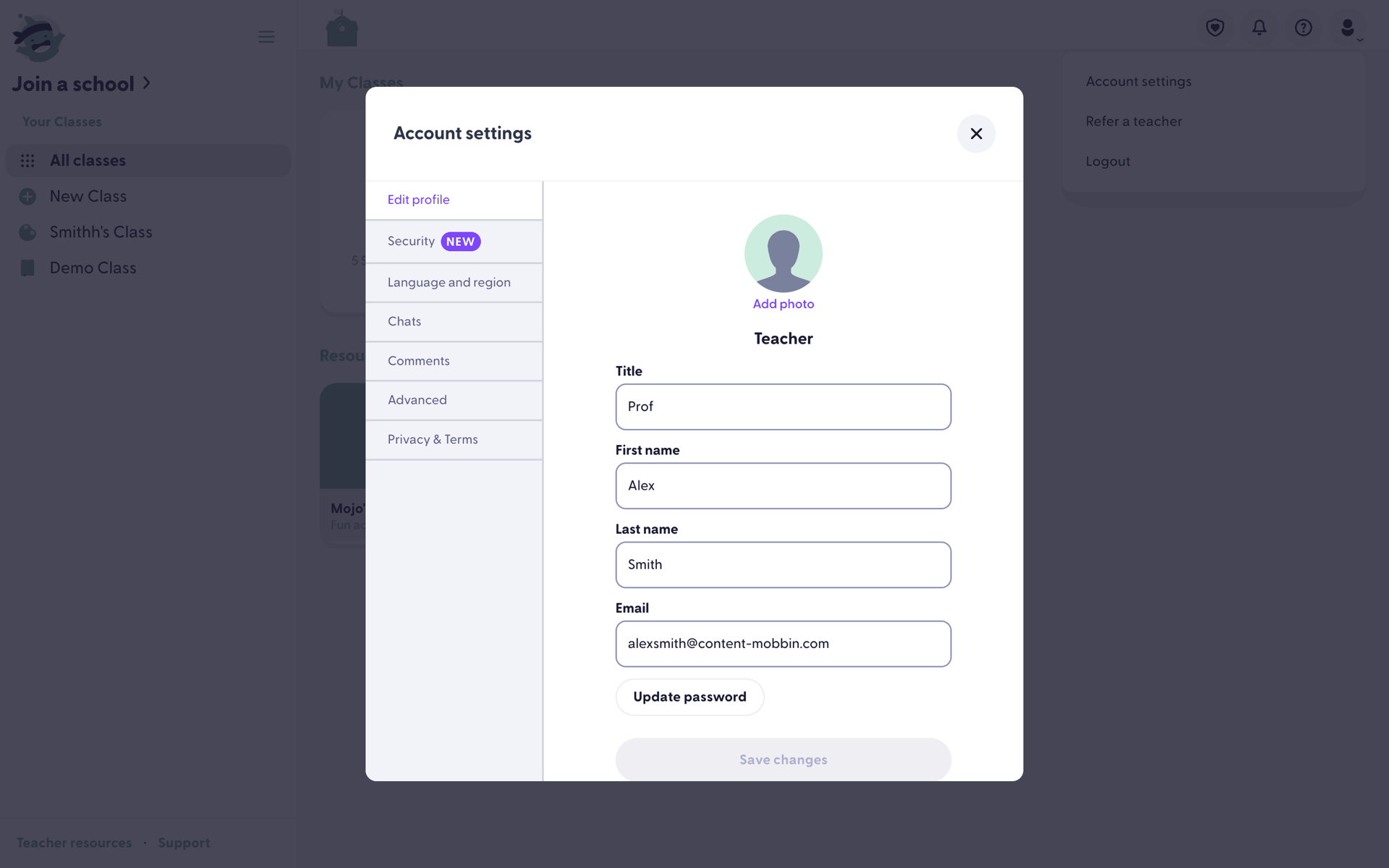 ClassDojo Web Education interface screenshot 10