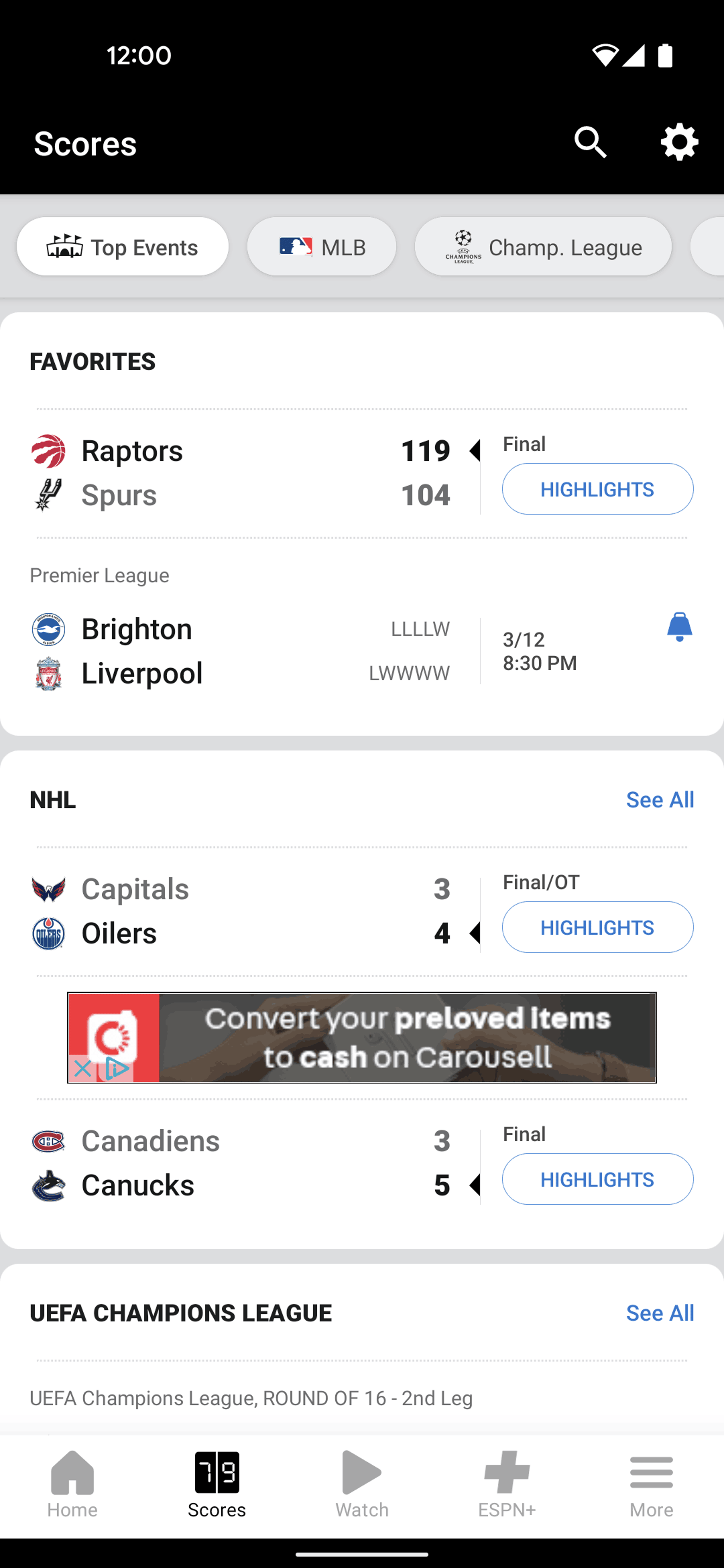 ESPN Android Sports interface screenshot 12