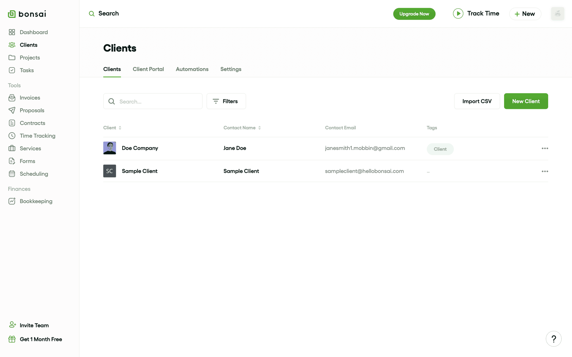Bonsai Web Finance interface screenshot 13