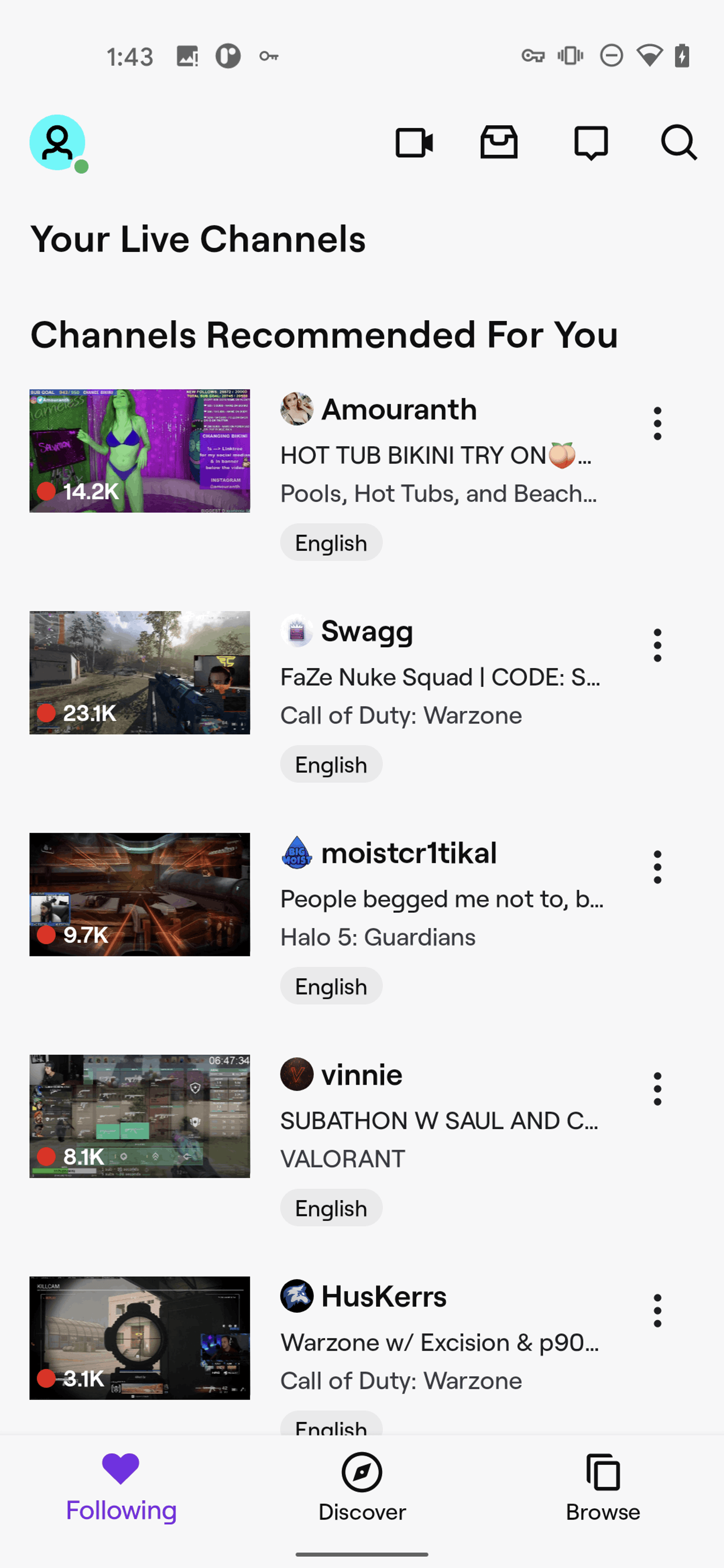 Twitch Android Photo & Video interface screenshot 14