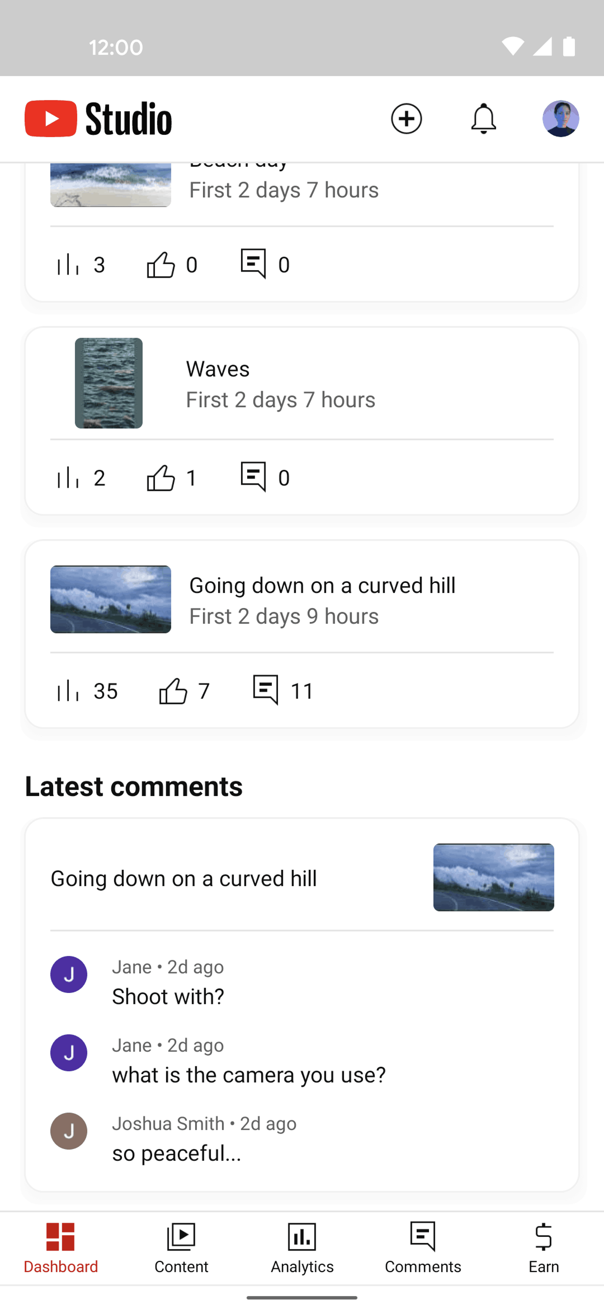 YouTube Studio Android Photo & Video interface screenshot 5