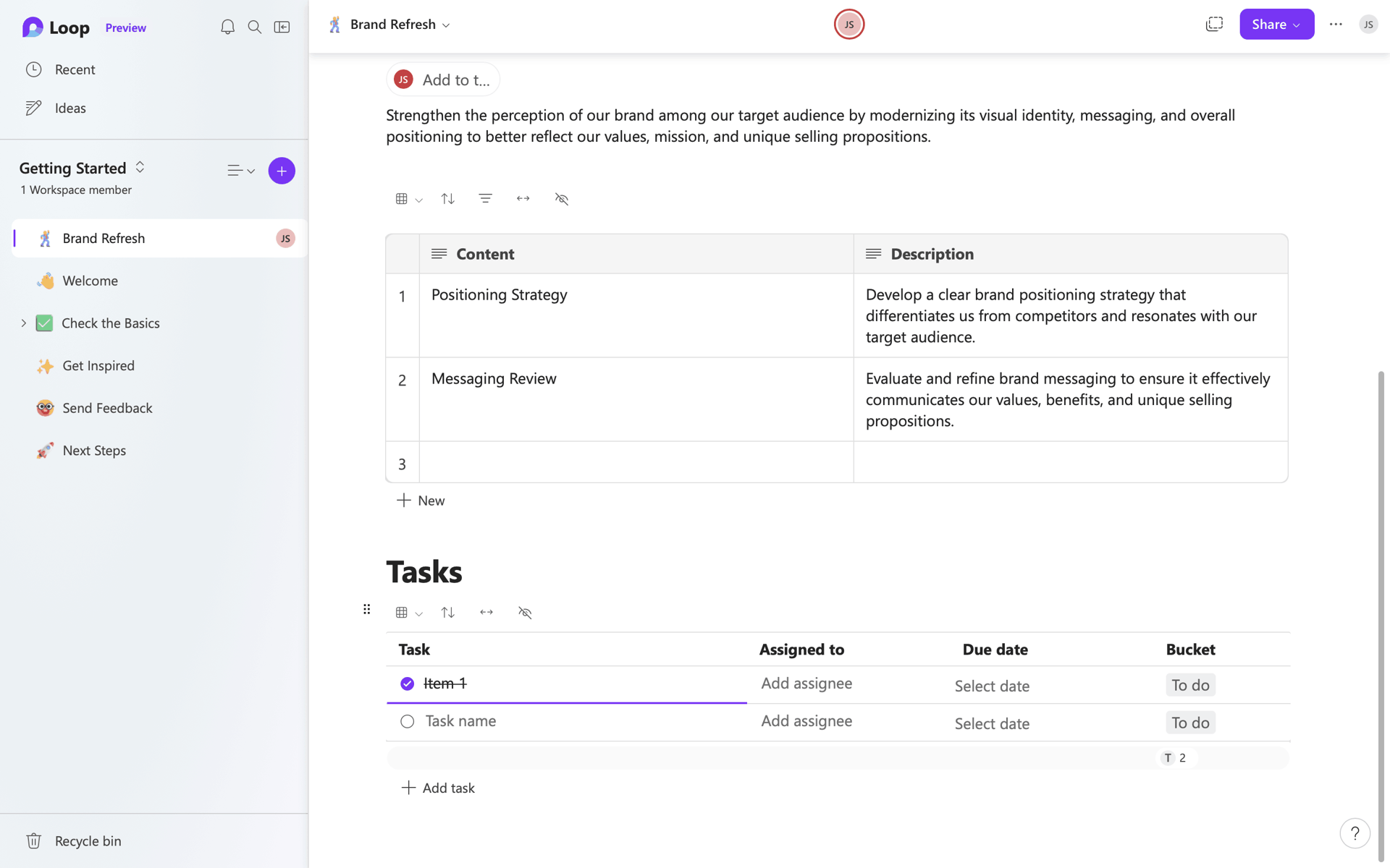 Microsoft Loop Web Collaboration interface screenshot 14