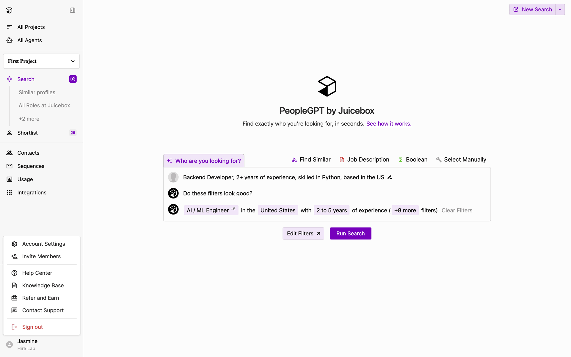 Juicebox Web Jobs & Recruitment interface screenshot 3
