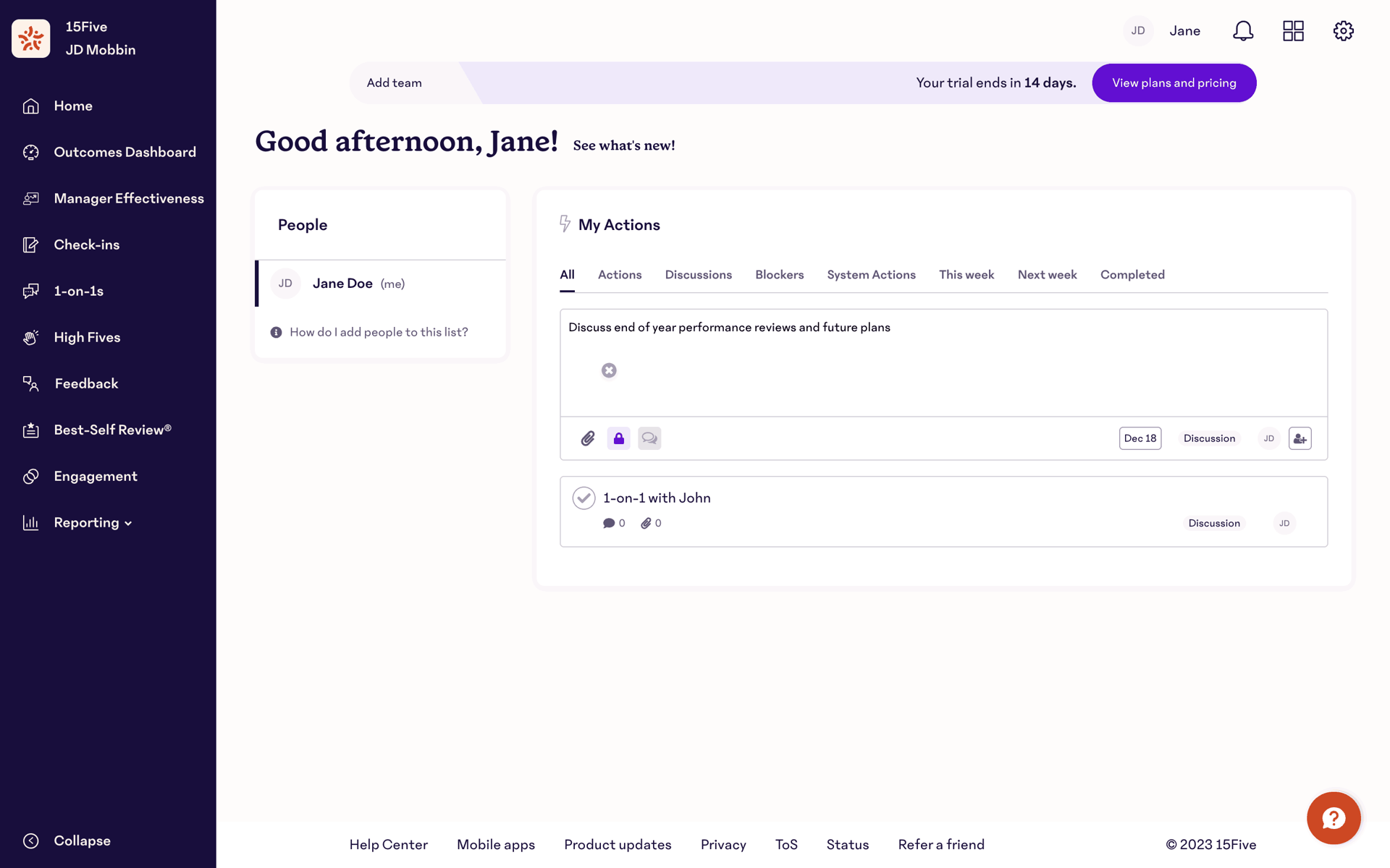15Five Web Business interface screenshot 5