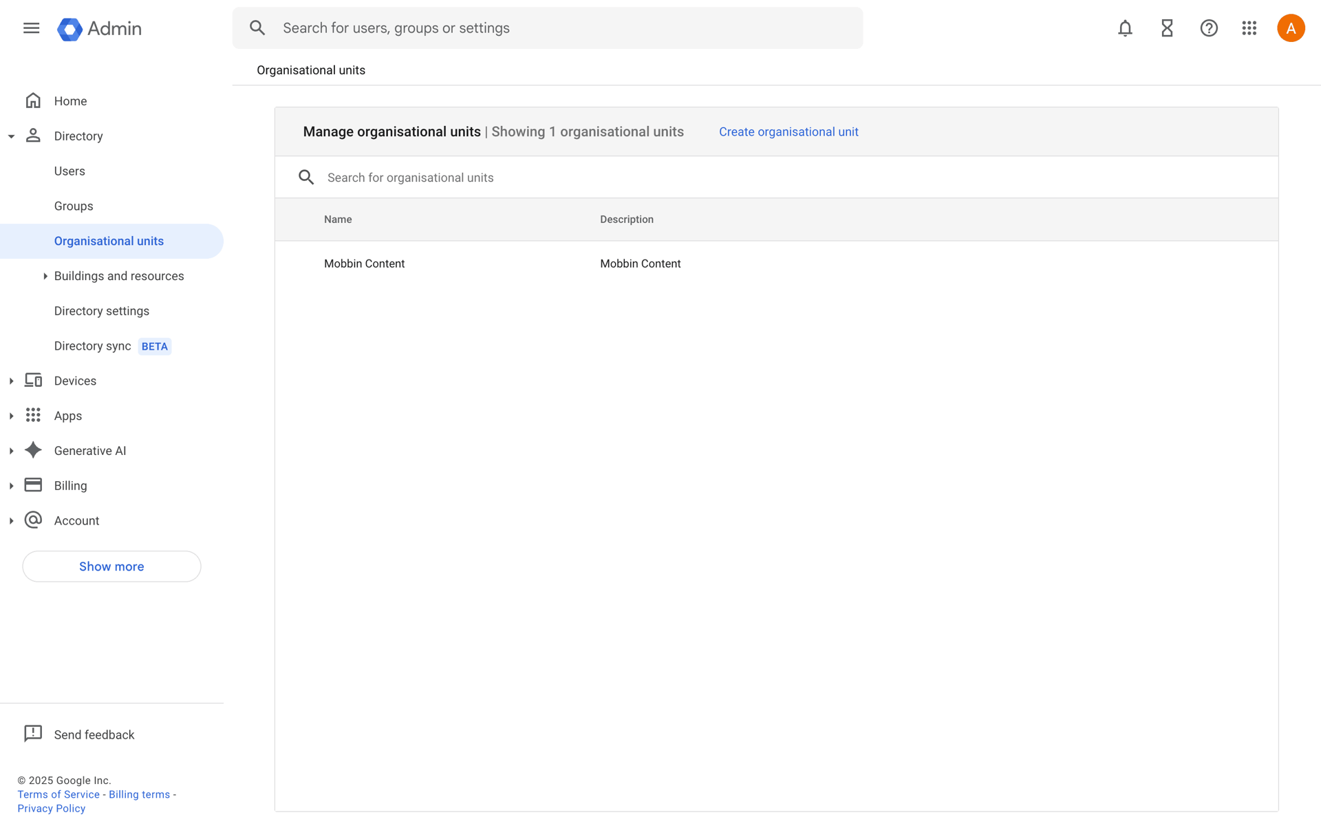 Google Workspace Web Business interface screenshot 2