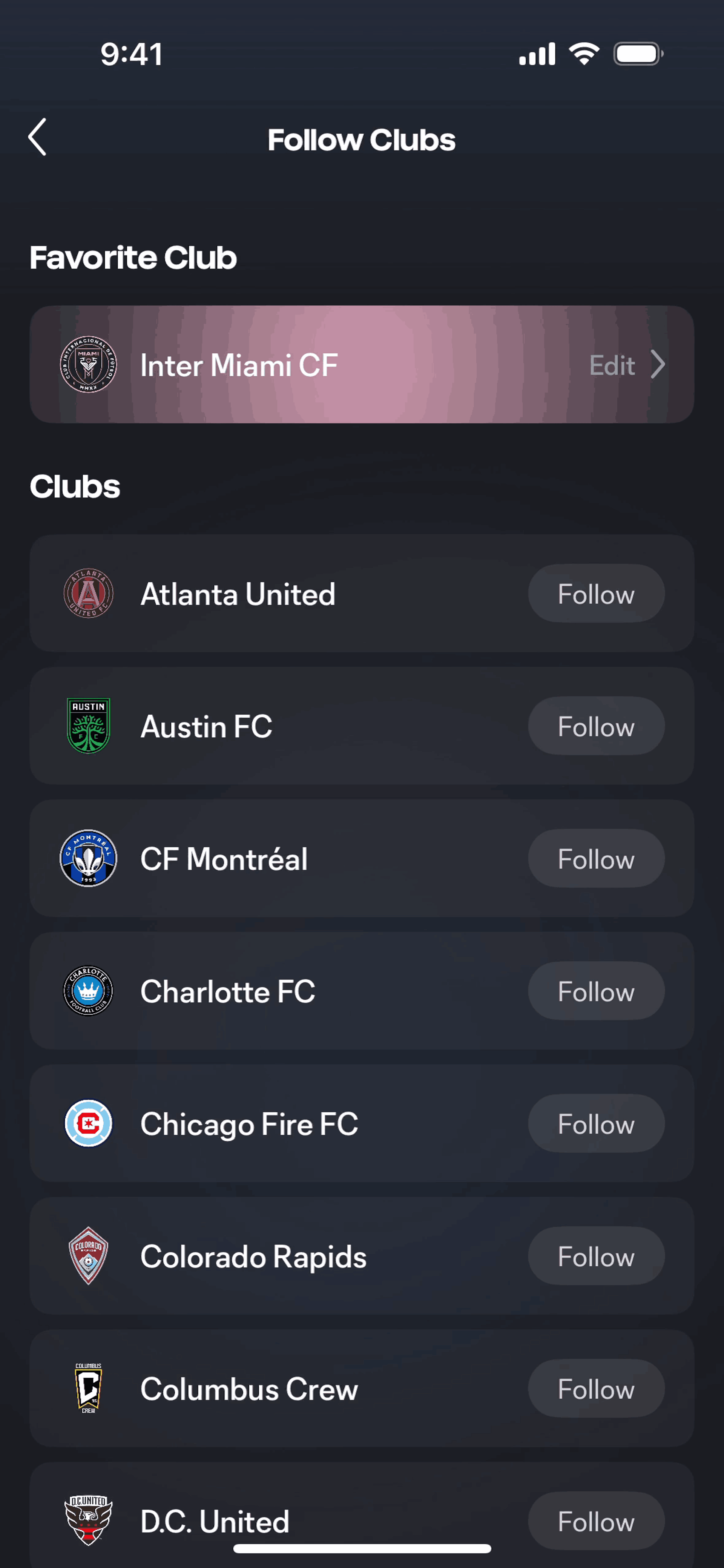 MLS iOS Sports interface screenshot 10
