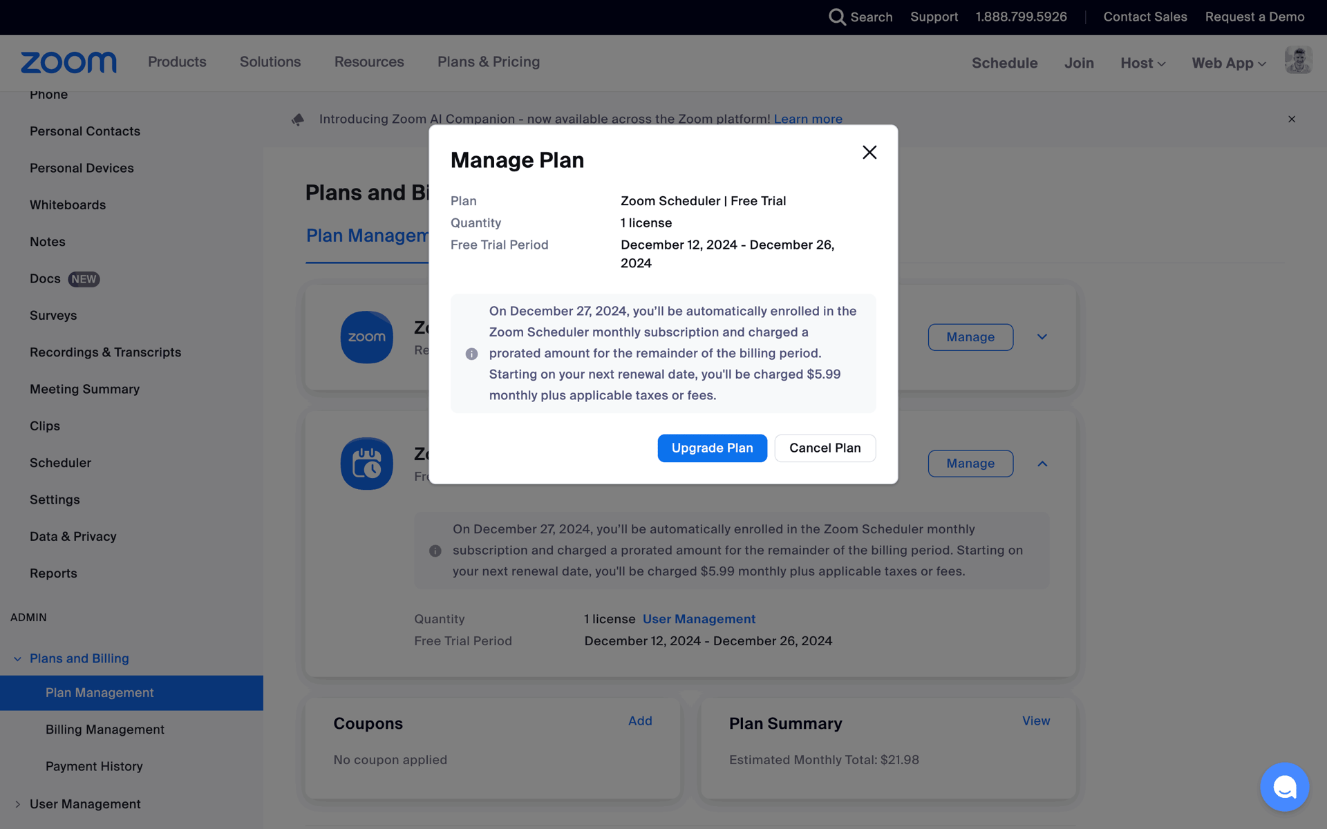 Zoom Web Business interface screenshot 10
