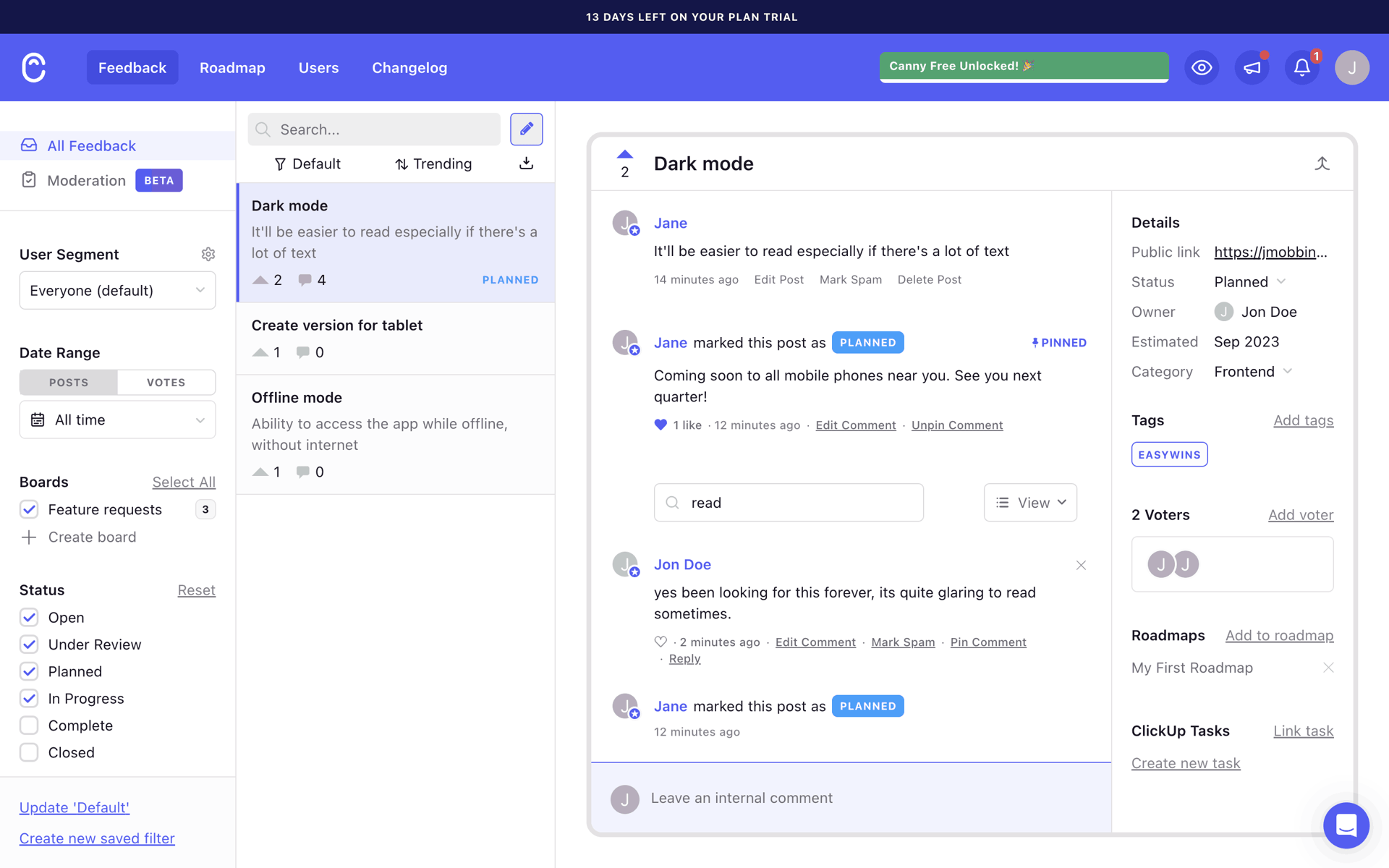 Canny Web Business interface screenshot 14