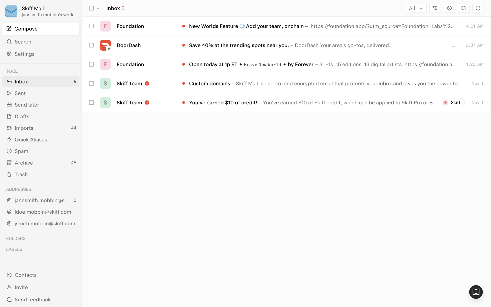 Skiff Web Business interface screenshot 6