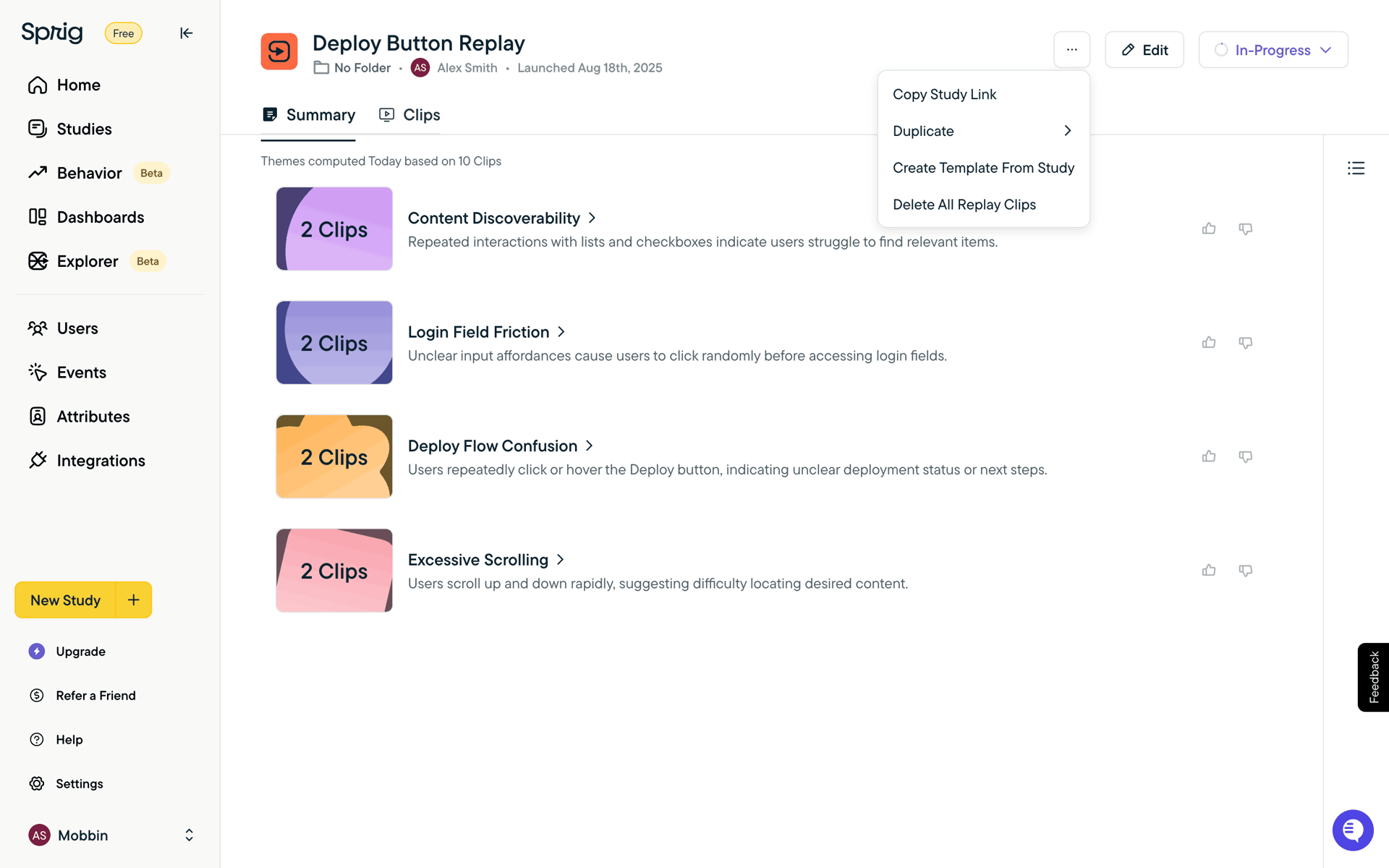 Sprig Web Business interface screenshot 20
