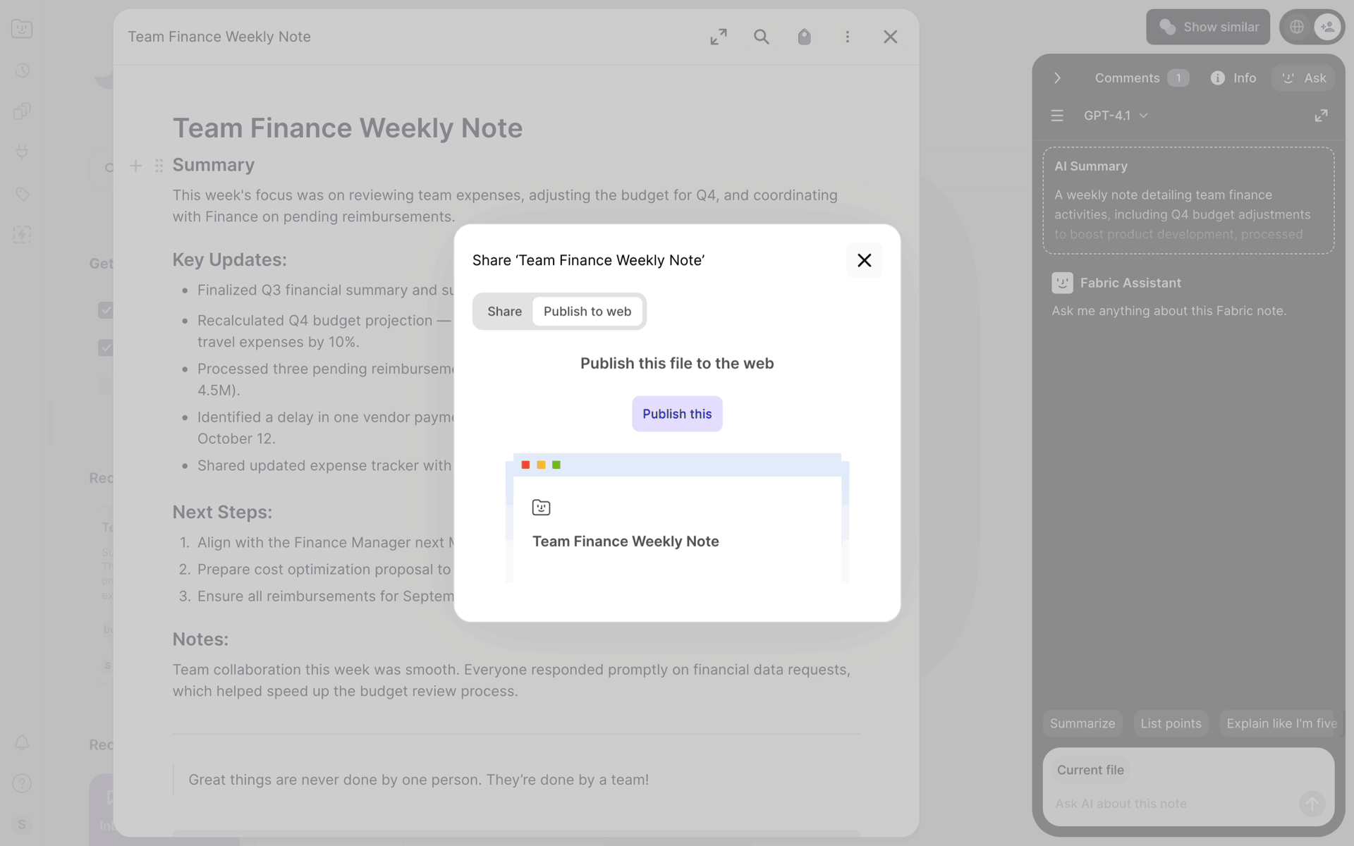Fabric Web Productivity interface screenshot 8
