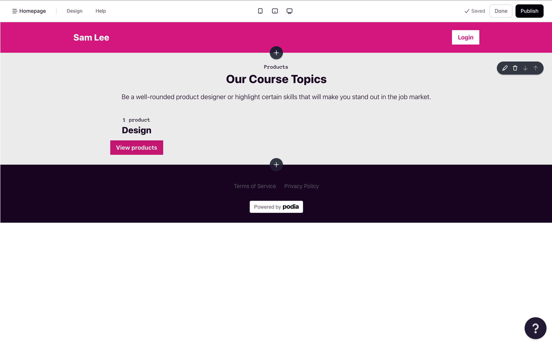 Podia Web Business interface screenshot 23